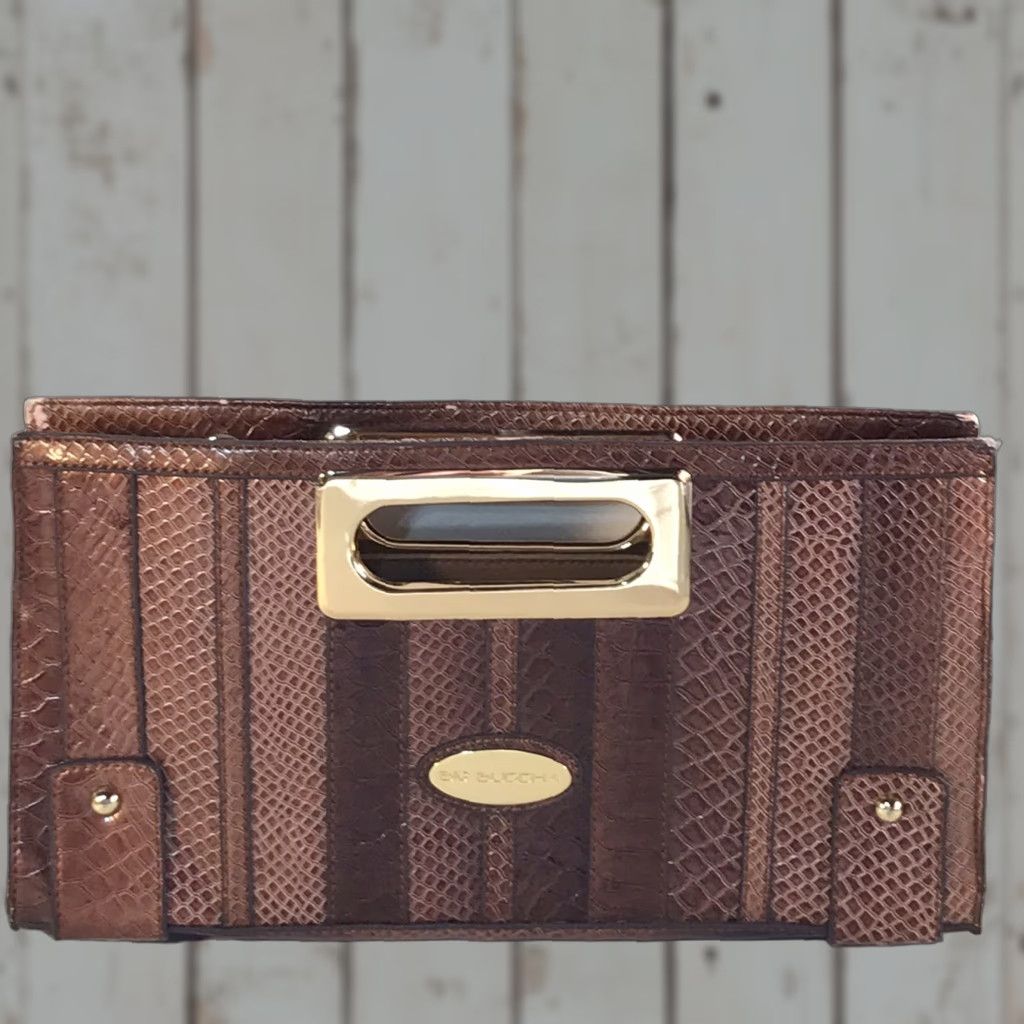 Crocs VINTAGE Big Buddha Brown Crocodile Embossed Leather Clutch Bag Women's Medium Party Casual Workwear Size ONE SIZE - 1 Thumbnail
