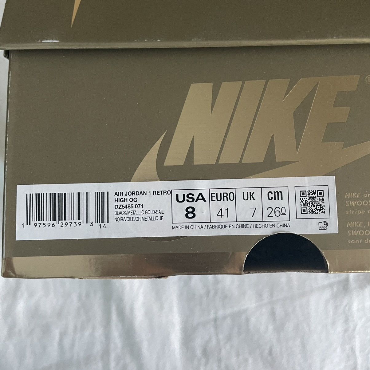 Jordan Brand × Nike Nike Air Jordan 1 High OG Black Metallic Gold Mens US Size 8 Size US 8 / EU 41 - 8 Thumbnail