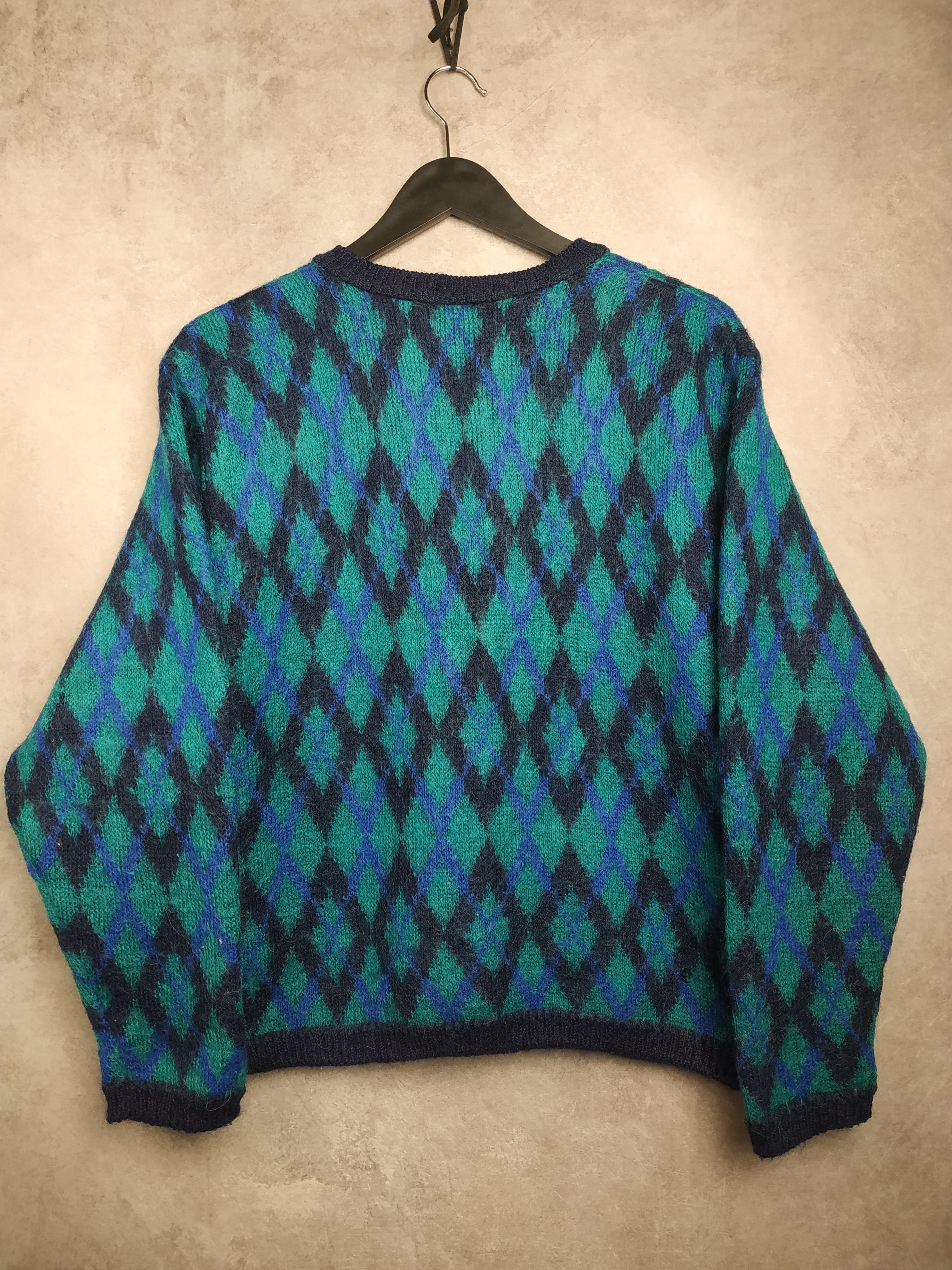 Dale Of Norway Edinburgh Vintage 80s Blue Mohair Argyle Cardigan Size L / US 10 / IT 46 - 8 Thumbnail