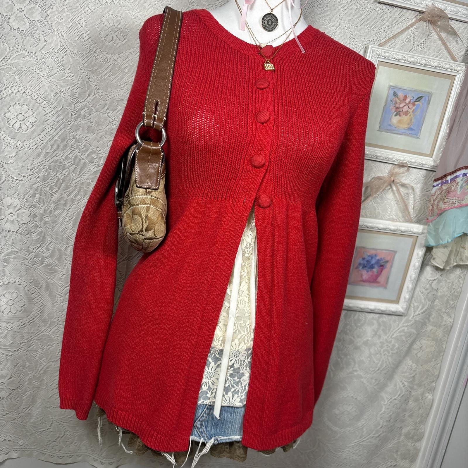 Other vintage red babydoll christmas cardigan sweater Size S / US 4 / IT 40 - 4 Thumbnail