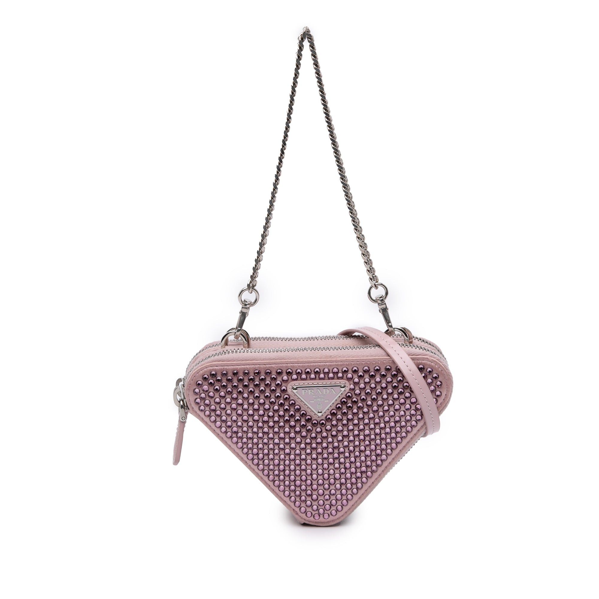 Prada Mini Crystal Embellished Satin and Leather Triangle Pouch Size ONE SIZE - 1 Thumbnail