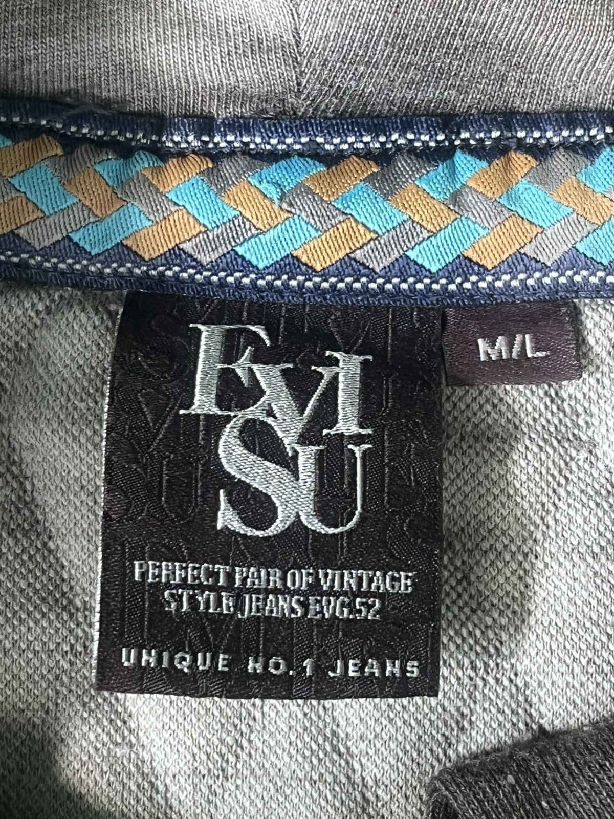 Japanese Brand EVISU Teal Crewneck with Diamond Quilted Shoulder Panels Size US M / EU 48-50 / 2 - 6 Thumbnail