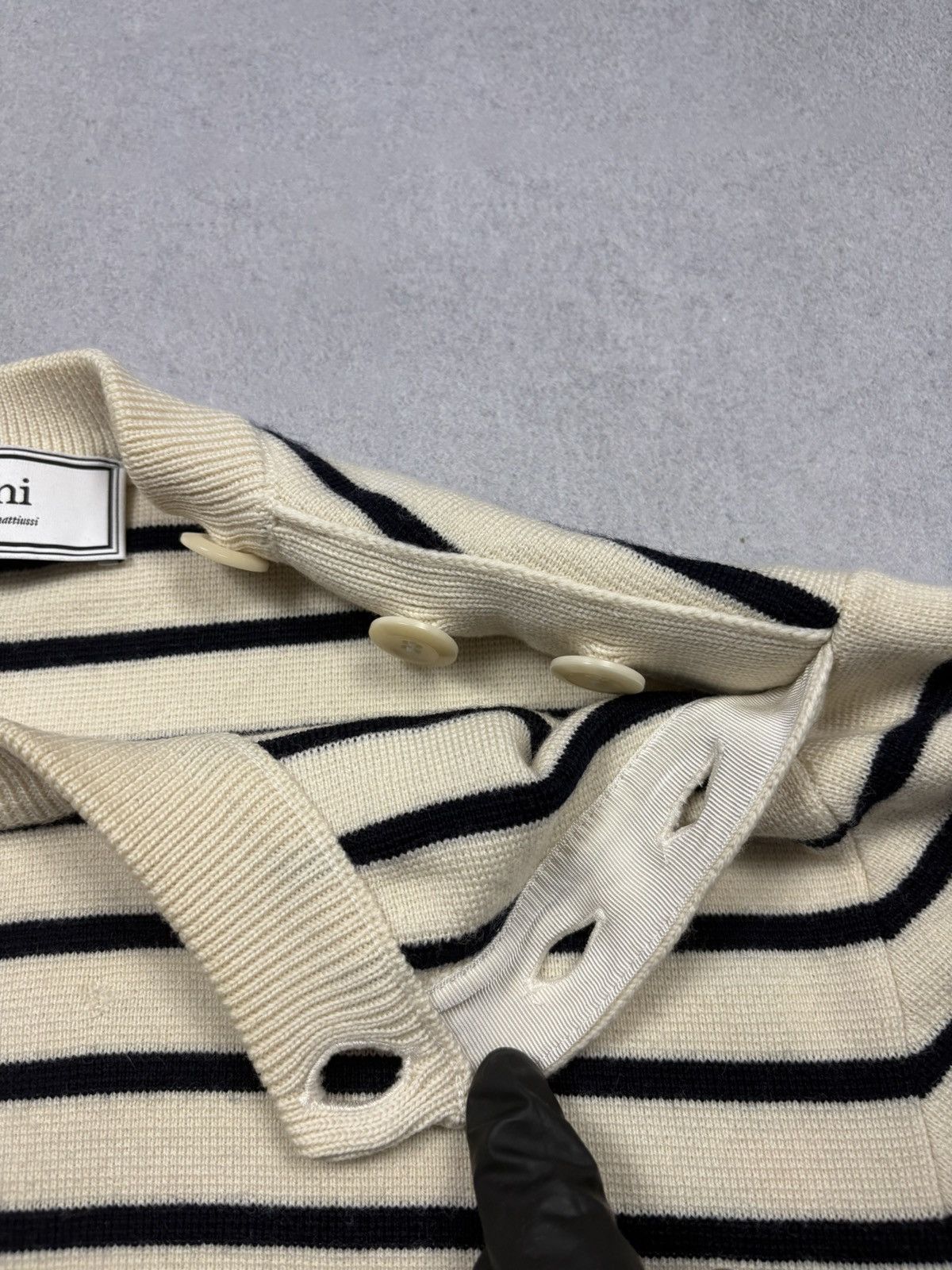 AMI AMI Merino Wool Striped Knit Sweater Button Shoulder Breton Size M / US 6-8 / IT 42-44 - 12 Thumbnail