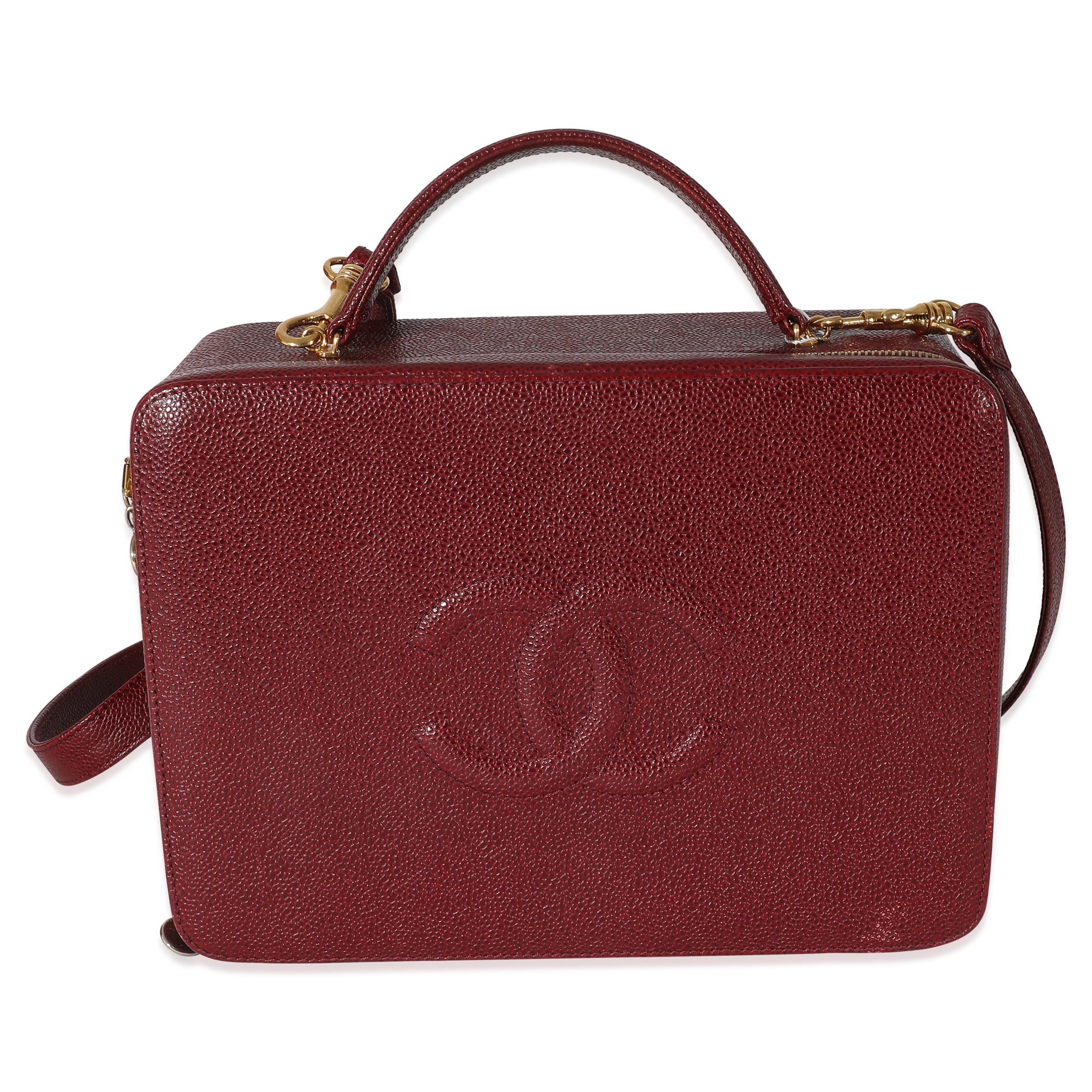 image of Chanel Vintage Burgundy Caviar Cc Top Handle Vanity Case in Red, Women's