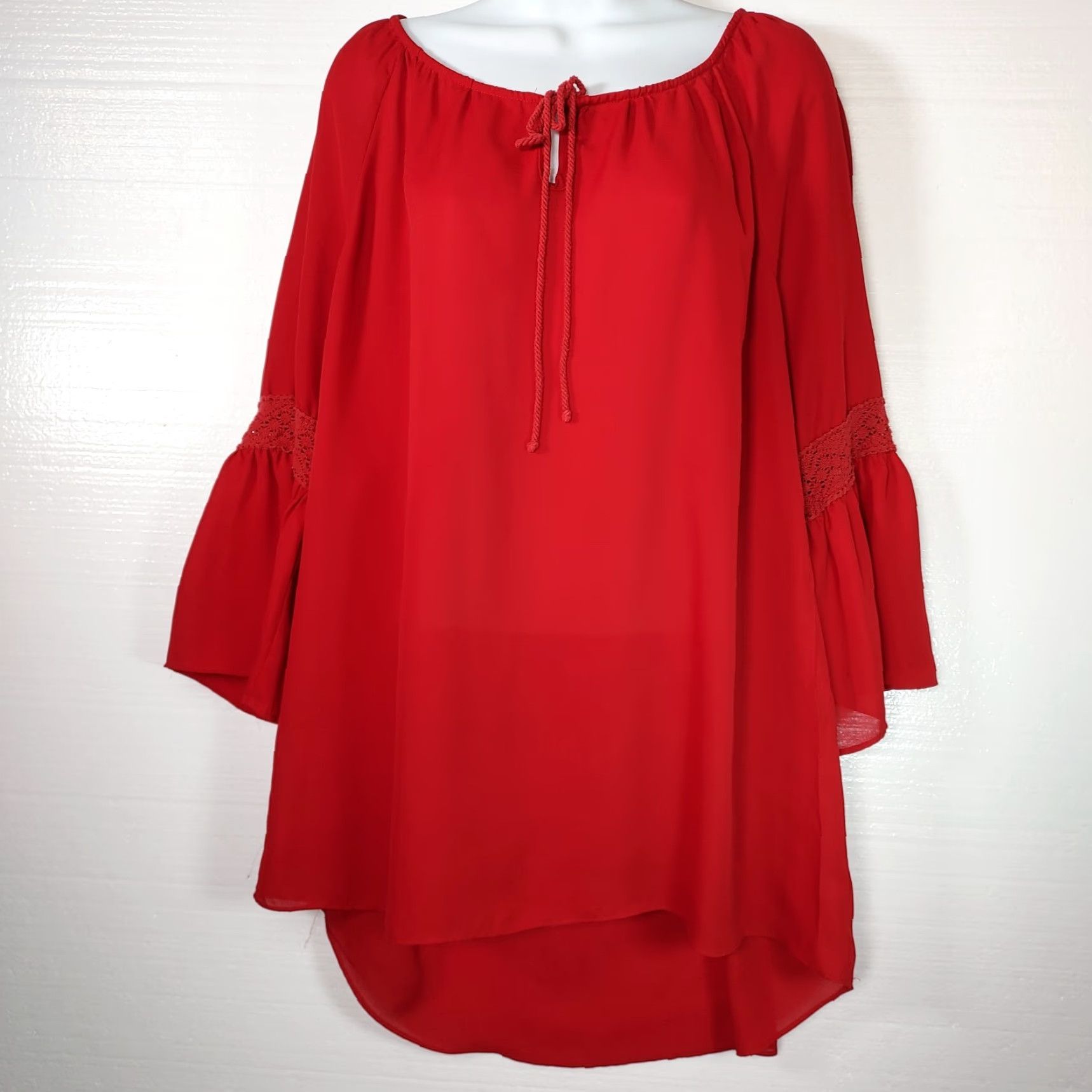 Vintage New Directions Top Womens Size XLarge Maroon Red Boho Hippie Semi Sheer Peasant Size XL / US 12-14 / IT 48-50 - 2 Thumbnail