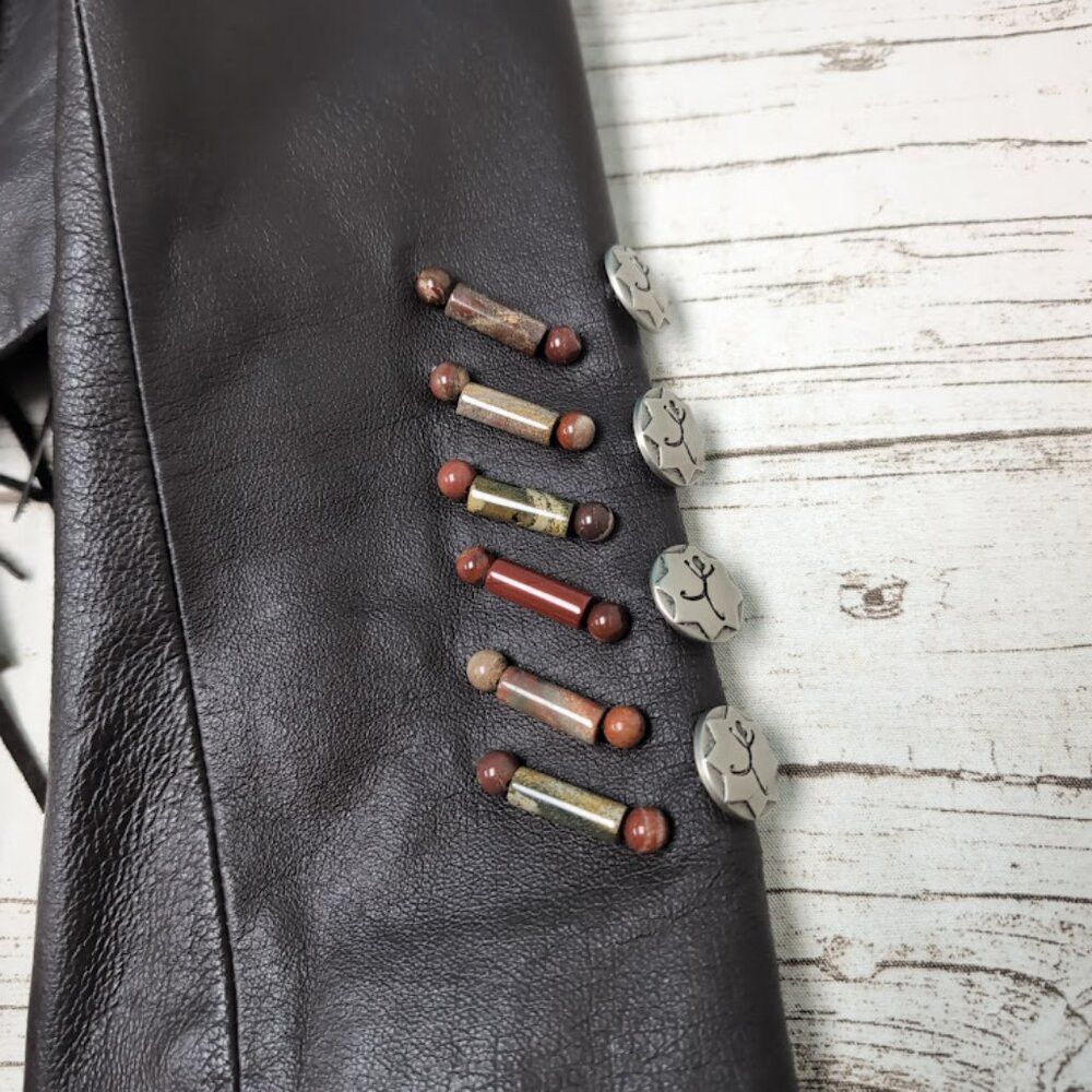 Other Vintage Red Clay People Black Leather Fringe and Bead Jacke Size M / US 6-8 / IT 42-44 - 2 Thumbnail