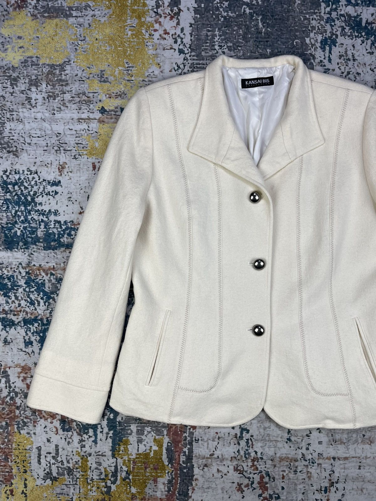 Kansai Yamamoto Kansai Bis Collection Butter Cream Wool Jackets Size L / US 10 / IT 46 - 2 Thumbnail