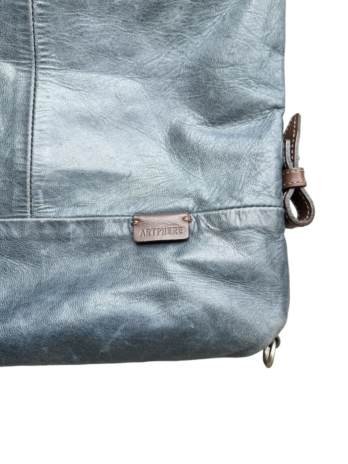 Japanese Brand Artphere Japan Distressed Faded Blue Leather Sling Bag Size ONE SIZE - 11 Thumbnail