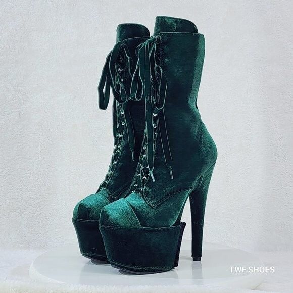 Other Adore 1045 Emerald Green Velvet 7" High Heel Platform Ankle Size US 8 / IT 38 - 4 Thumbnail