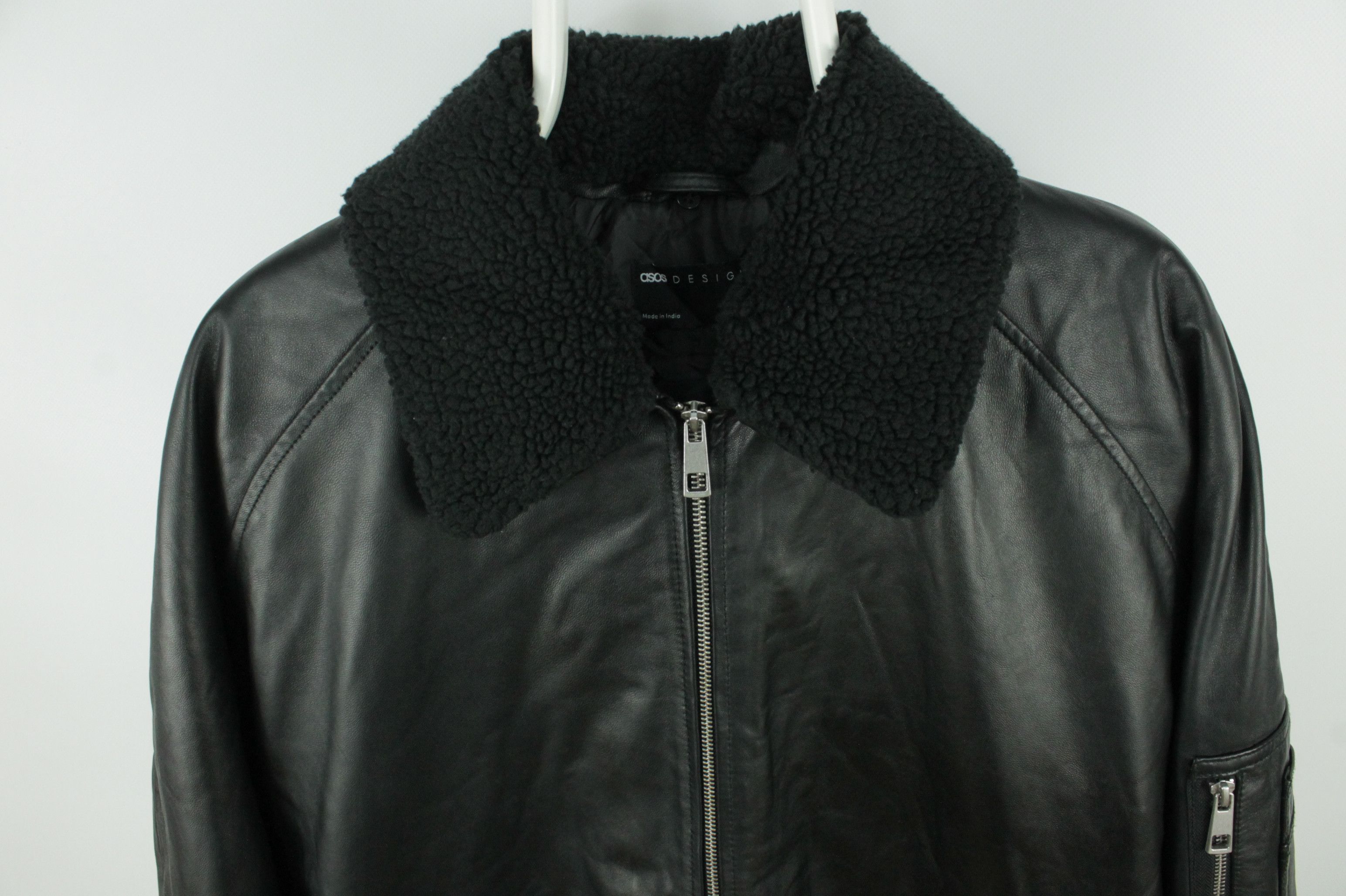 Asos Asos Oversized Black Leather Bomber Jacket Size US L / EU 52-54 / 3 - 4 Thumbnail