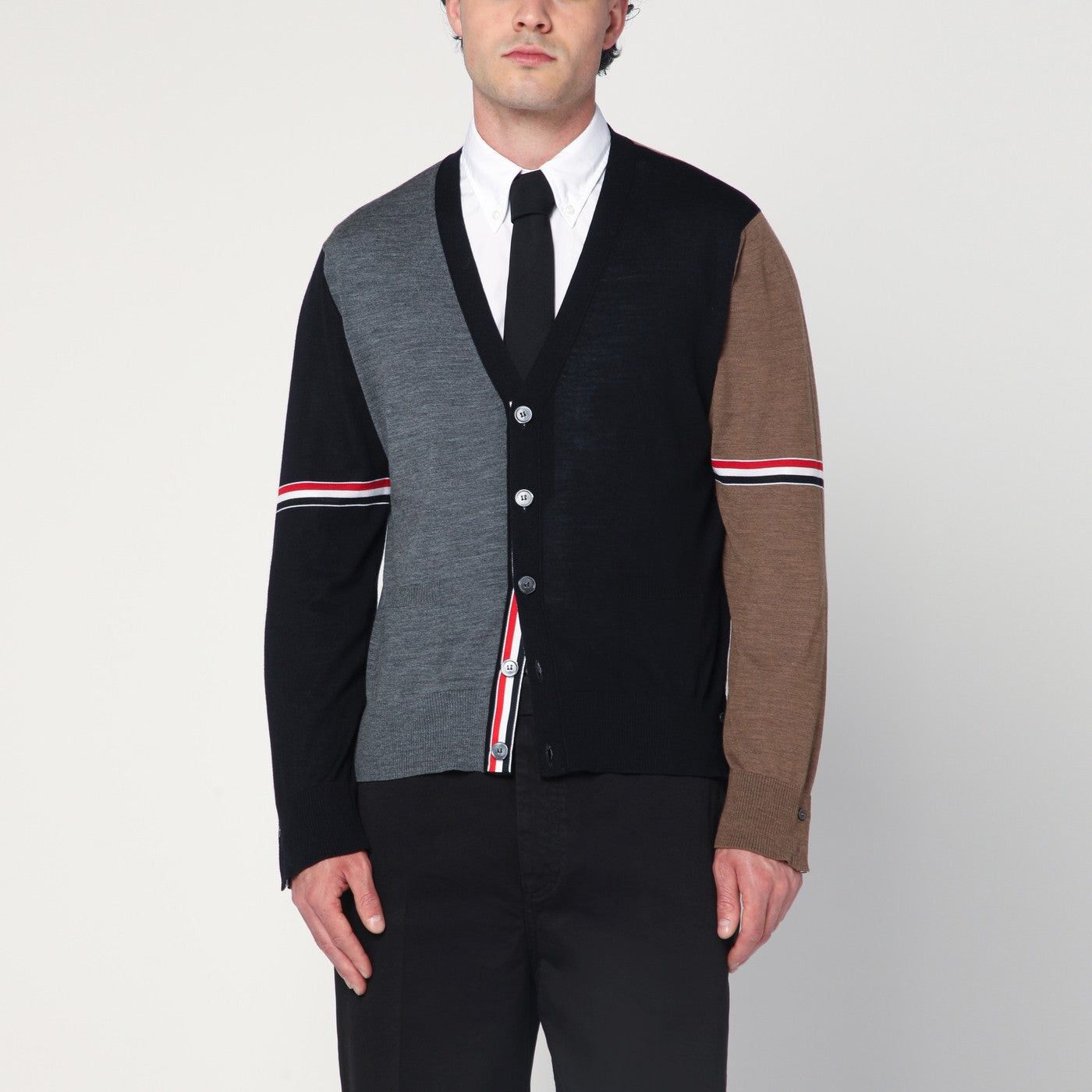 Thom Browne Thom Browne Navy/Grey/Brown Wool Cardigan Size US XL / EU 56 / 4 - 1 Thumbnail