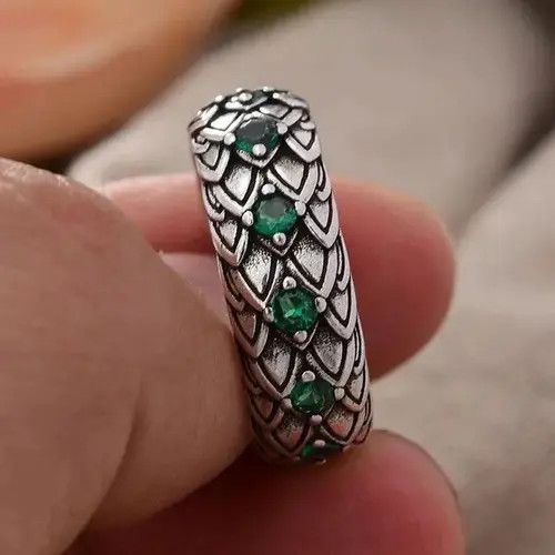 Jewelry Retro Green Crystal Scales Ring Size ONE SIZE - 6 Thumbnail