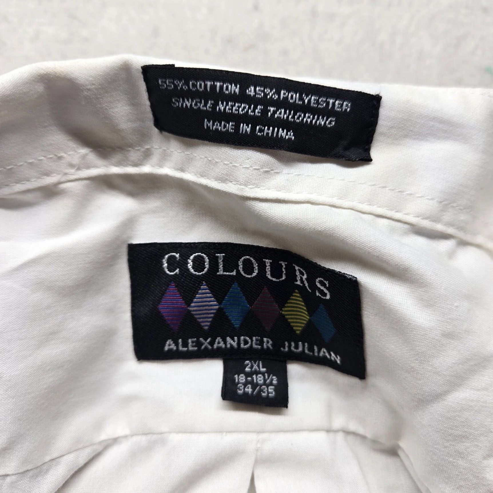 Alexander Julian Alexander Julian Colours Solid White Button Up Shirt Men 2XL 18 18.5 34/35 Shirt Mens 2XL White Cotton Blend Dress Shirt Vintage No Size 48R - 3 Thumbnail
