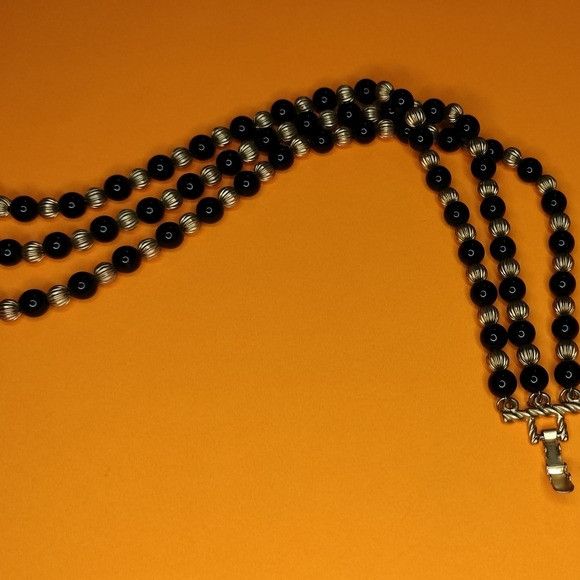 Vintage Cato Black Gold Multi Strand Necklace 3 Tiered Layered Jewel Size ONE SIZE - 9 Thumbnail
