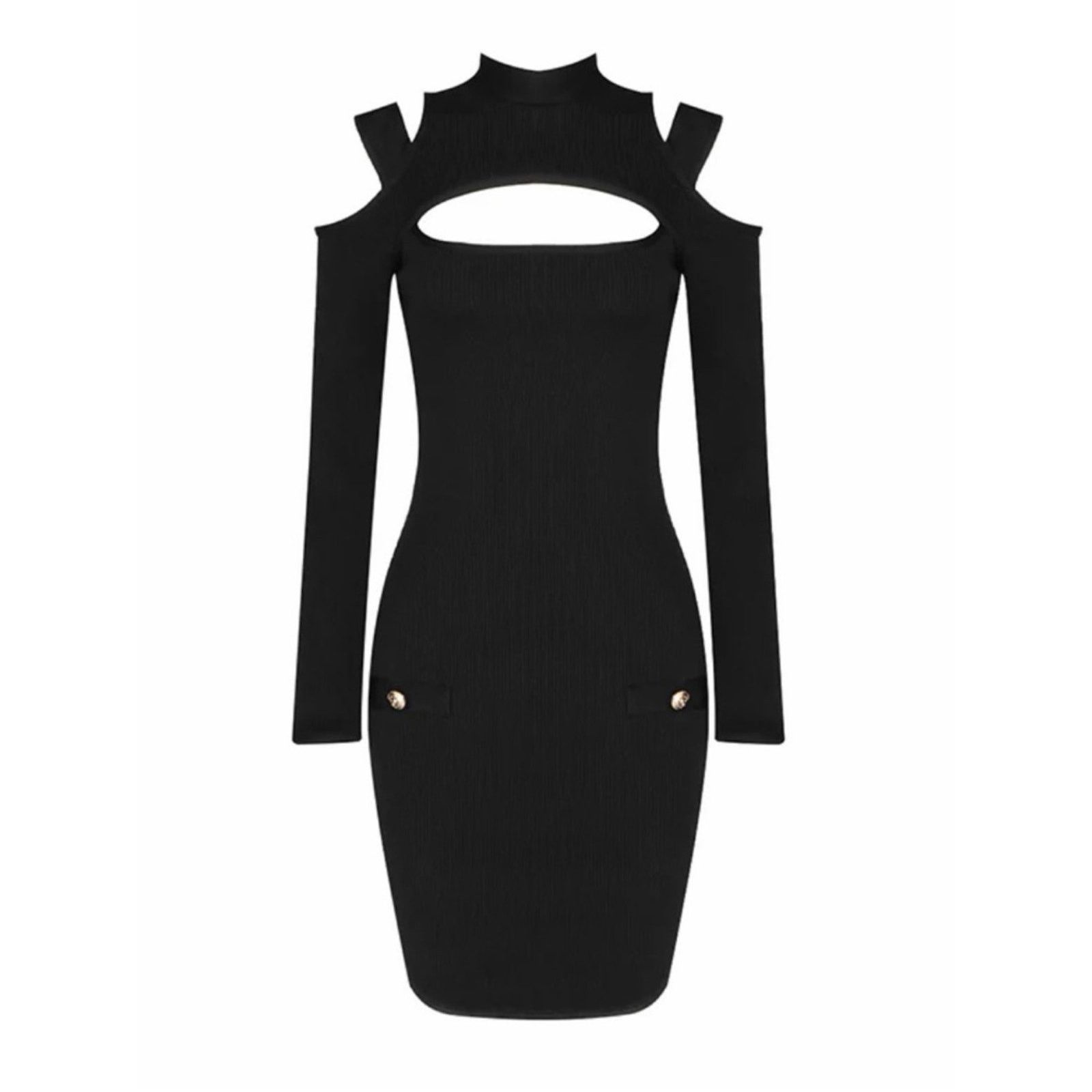 Other Black Ribbed Cold-Shoulder Cutout Bodycon Dress size XS Size XS / US 0-2 / IT 36-38 - 5 Thumbnail