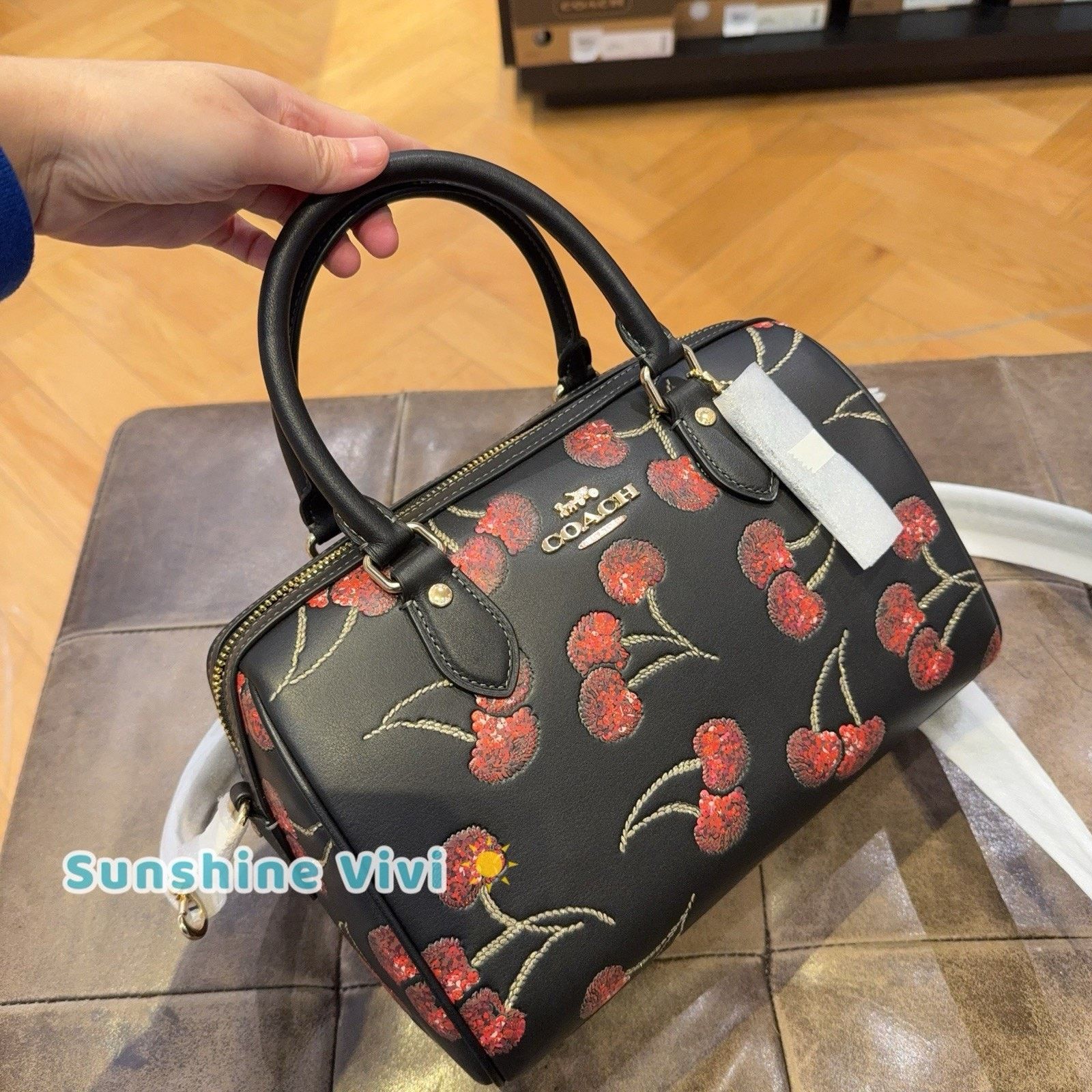Coach NWT Coach CCZ15 Rowan Satchel Bag Cherry Print Black Leather Size ONE SIZE - 1 Thumbnail