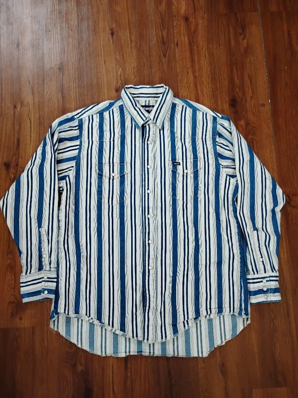 Wrangler Vintage Wrangler Brushpopper Stripe Western Pearl Snap Shirt Size US XL / EU 56 / 4 - 2 Thumbnail