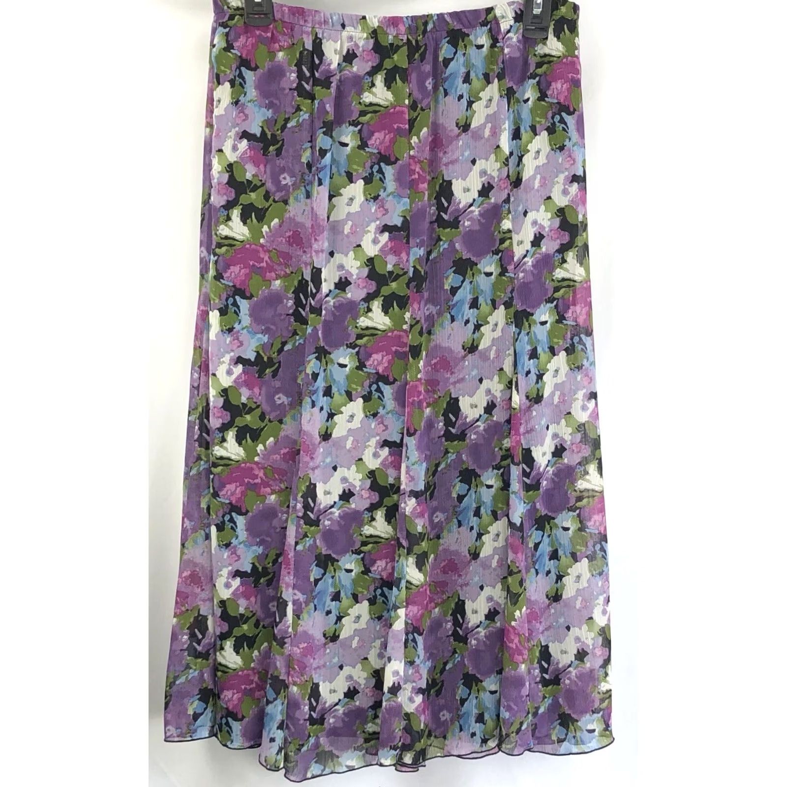Vintage Christopher Banks Chiffon Flowy Skirt S Purple Floral Pleats Midi A-Line Womens Size 28" / US 6 / IT 42 - 2 Thumbnail