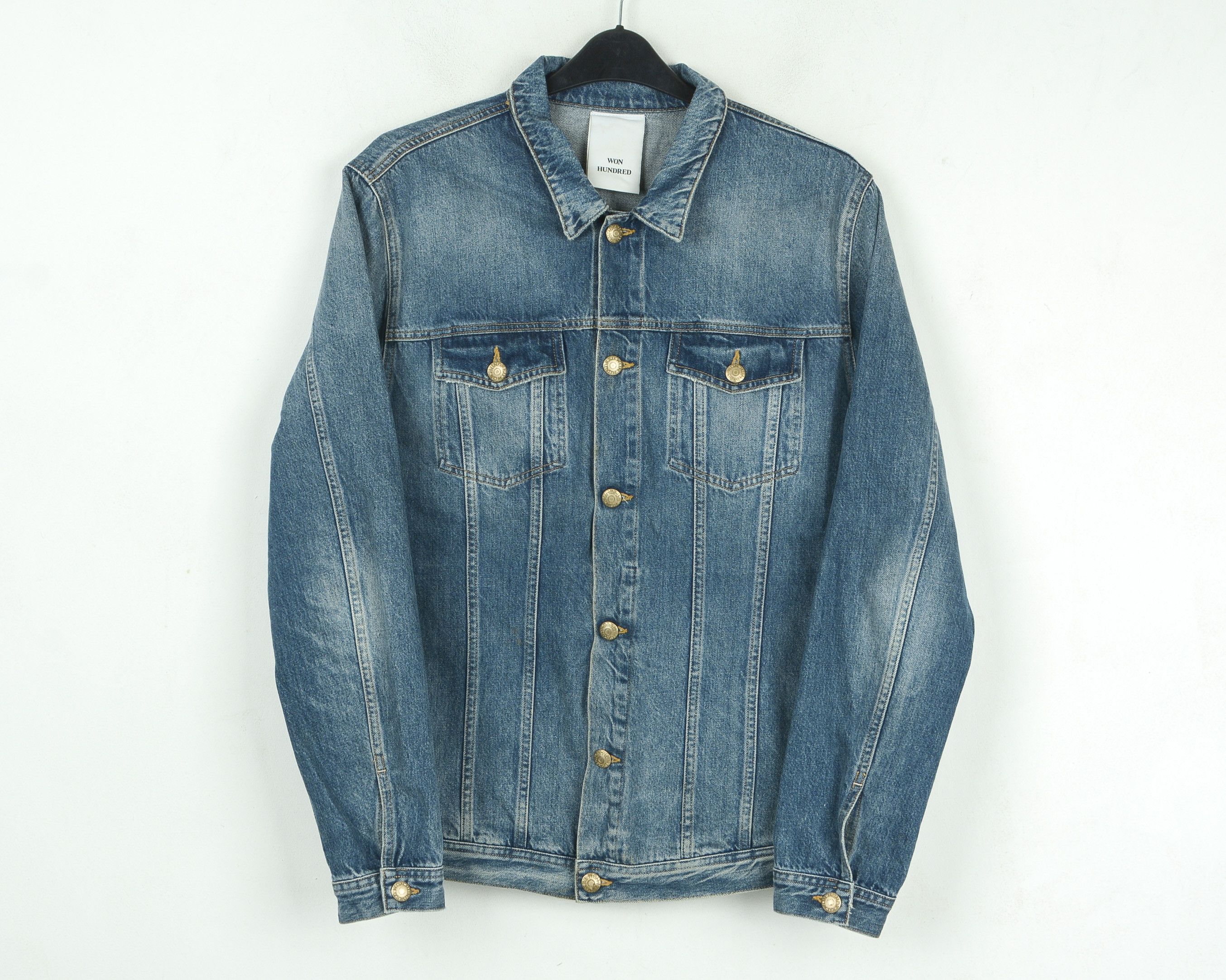Won Hundred Fourteen Bay XL Denim Jacket Coat Stonewash Button Up Top Size US XL / EU 56 / 4 - 1 Thumbnail
