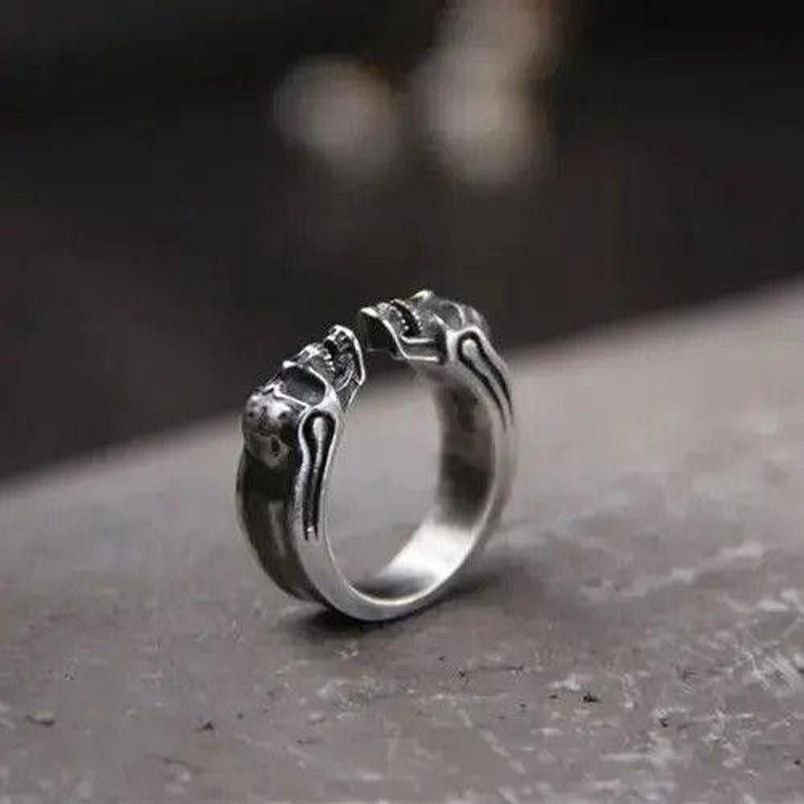 Jewelry Gothic Opened Adjustable Double Skull Ring Size ONE SIZE - 2 Thumbnail