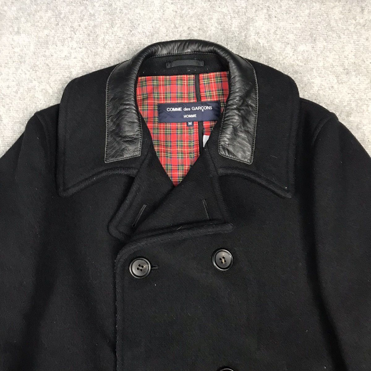 Comme des Garcons × Comme des Garcons Homme COMME DES GARÇONS WOOL JACKET LEATHER COLLAR Size US M / EU 48-50 / 2 - 2 Thumbnail
