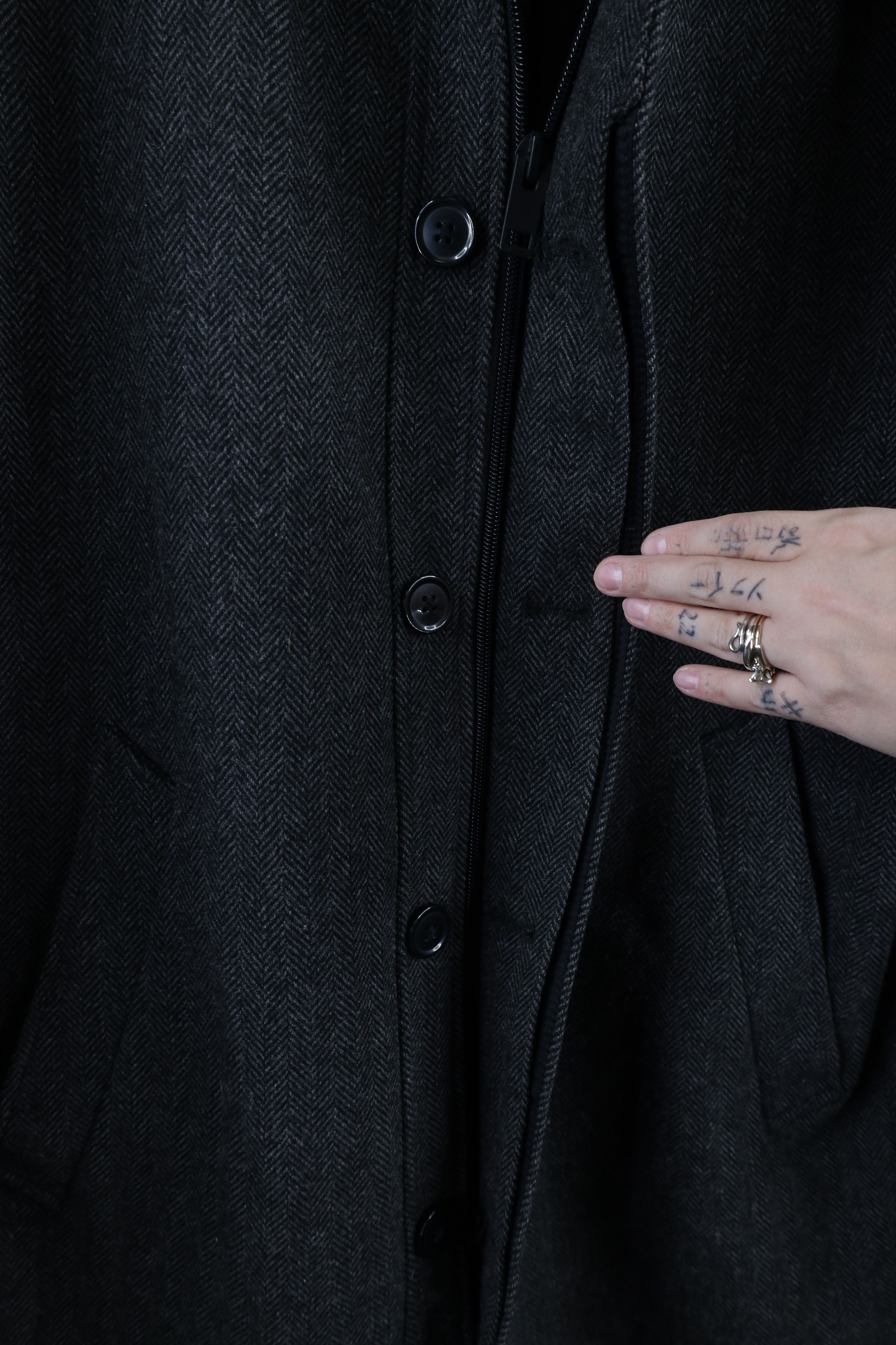 Express × Vintage Express Herringbone Full Zip Overcoat Trench Jacket Gray Size US L / EU 52-54 / 3 - 5 Thumbnail