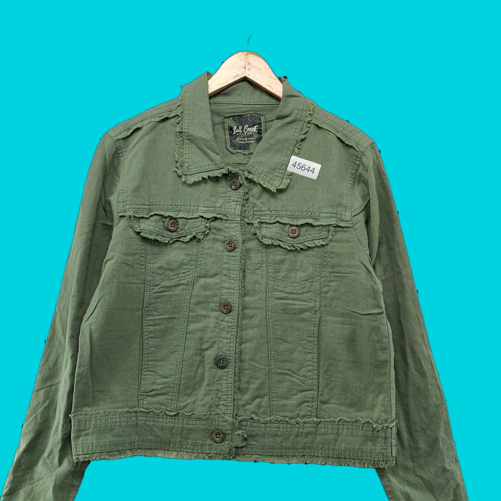 Vintage Salt Creek Linen Blend Jacket Womens Medium Green Military Distressed Style Size M / US 6-8 / IT 42-44 - 1 Thumbnail