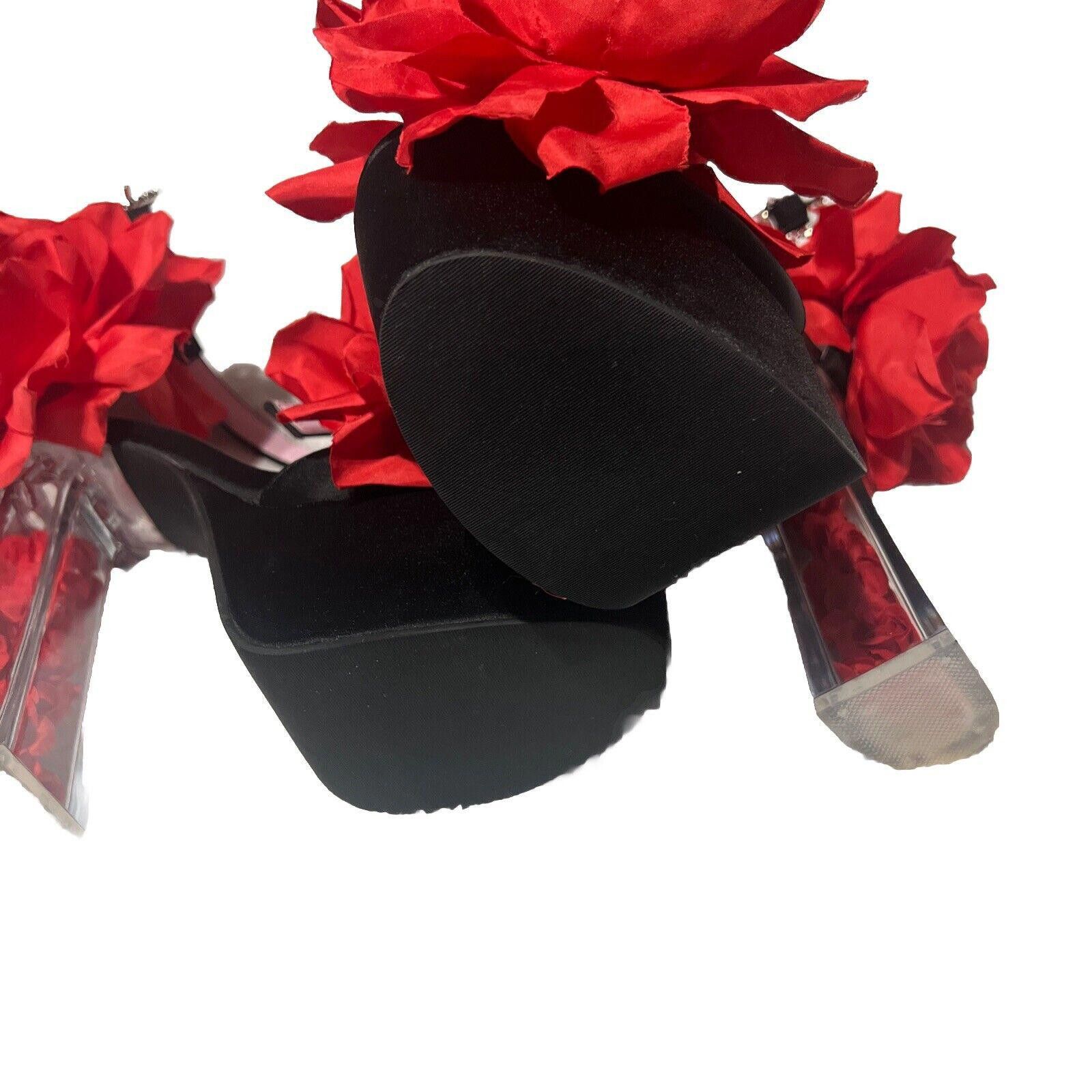 Designer Size 8 Two To Tango Rose Platform Heels Faux Flowers Black Size US 8 / IT 38 - 5 Thumbnail