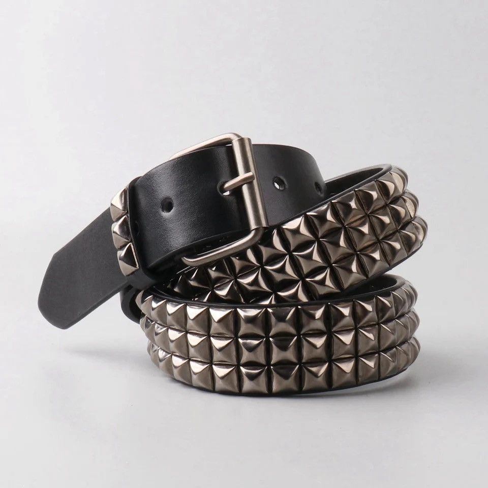 image of Pyramid Rivet Pu Leather Belt in Black, Men's