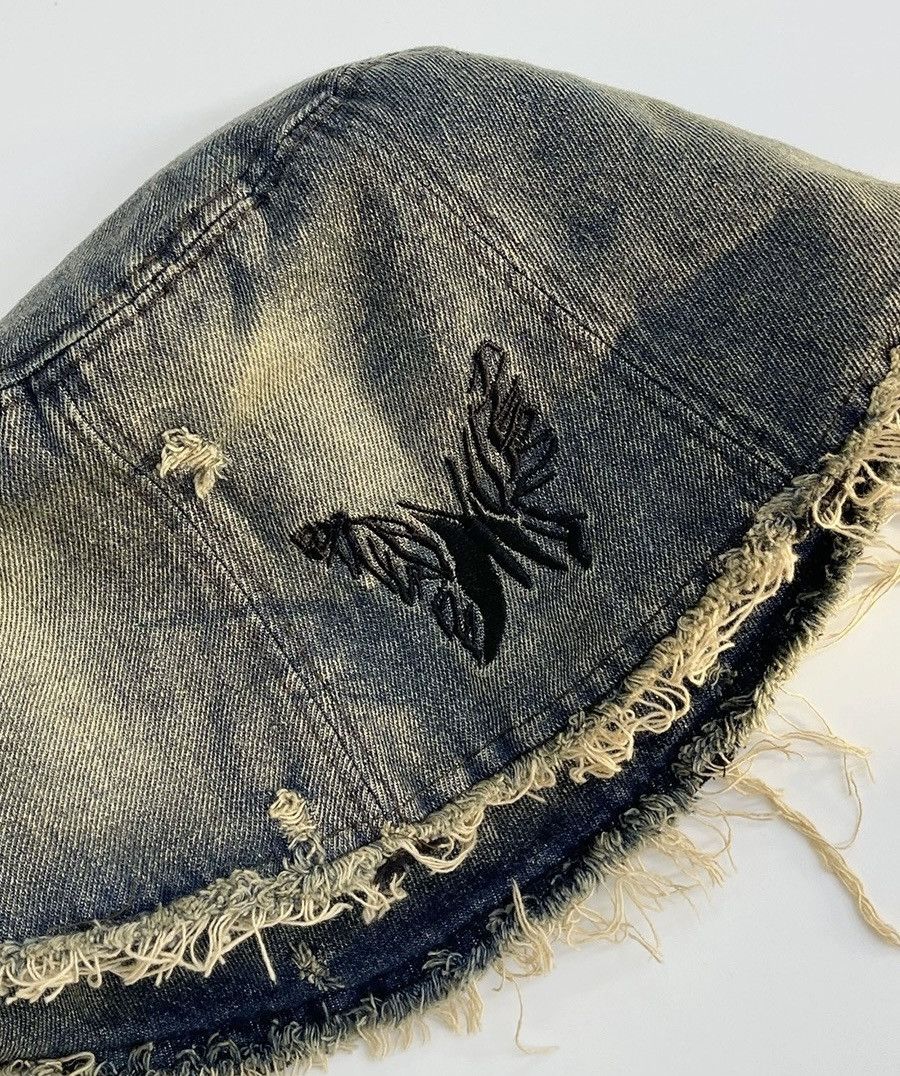 Japanese Brand Retro distressed butterfly embroidered wash denim bucket hat Size ONE SIZE - 4 Thumbnail
