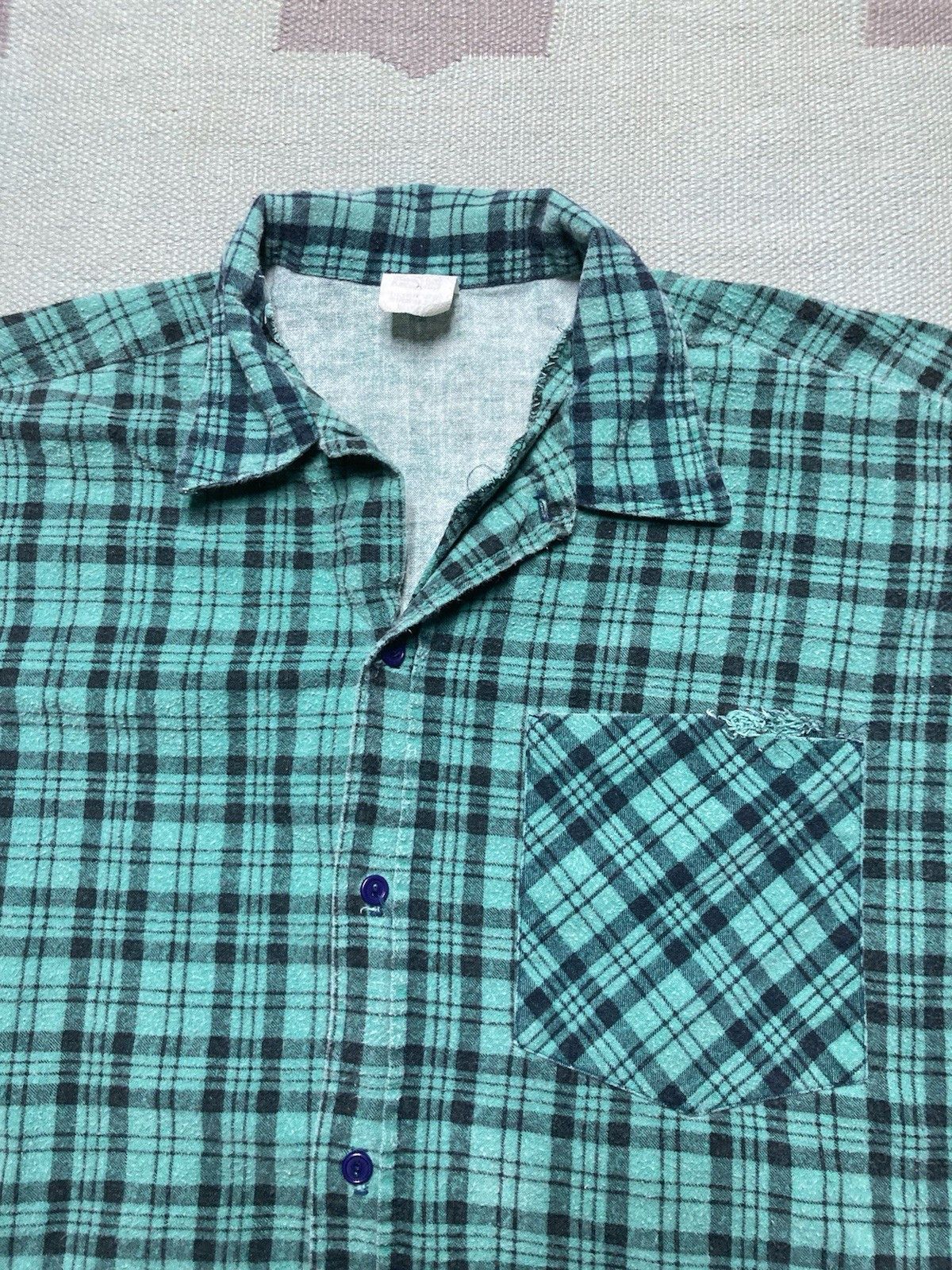 Vintage Vtg 80s flannel shirt brushed cotton turquoise teal plaid XL Size US XL / EU 56 / 4 - 2 Thumbnail