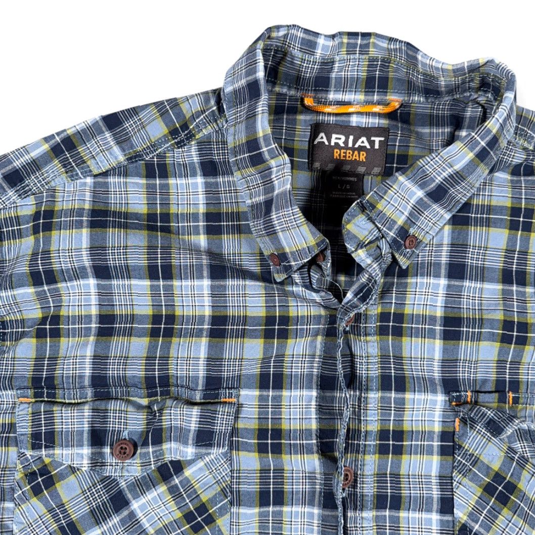 Ariat Ariat Shirt Adult LARGE Blue Plaid Rebar Workwear Outdoor Pockets Stretch Size US L / EU 52-54 / 3 - 2 Thumbnail