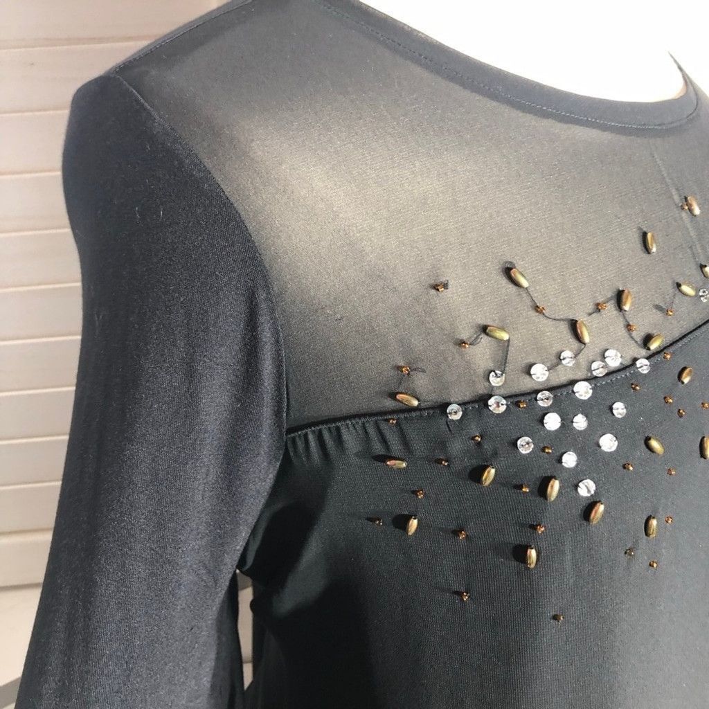 Vintage Blouse Beaded Sequined Neckline Short Sleeves Black US 22/24 Size 3XL / US 20-22 - 5 Thumbnail