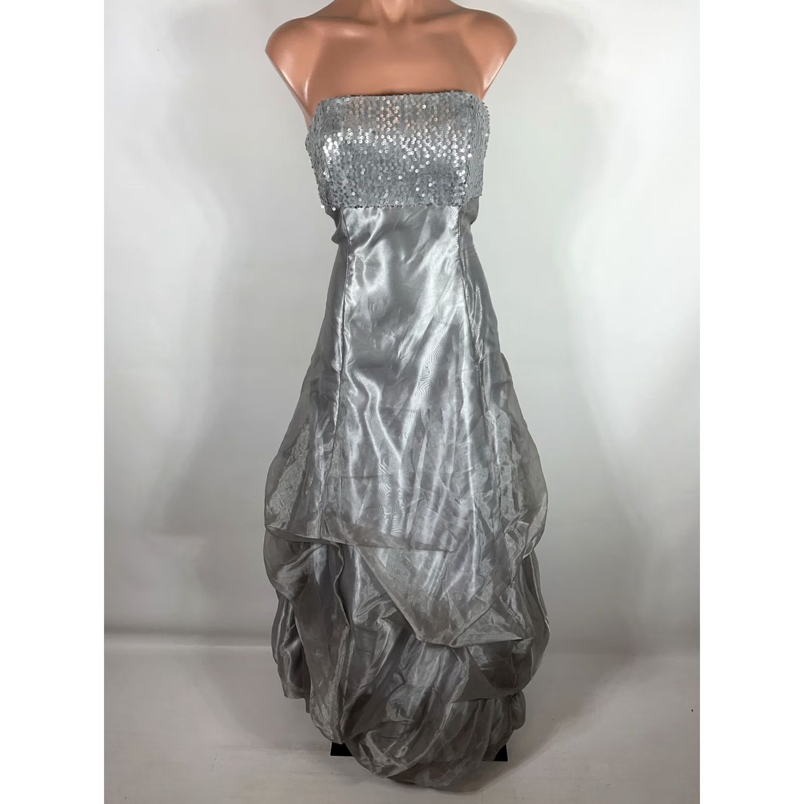 Jessica McClintock VINTAGE Jessica McClintock Gunne Sax Silver Sequin Long Formal Dress Strapless Size M / US 6-8 / IT 42-44 - 3 Thumbnail