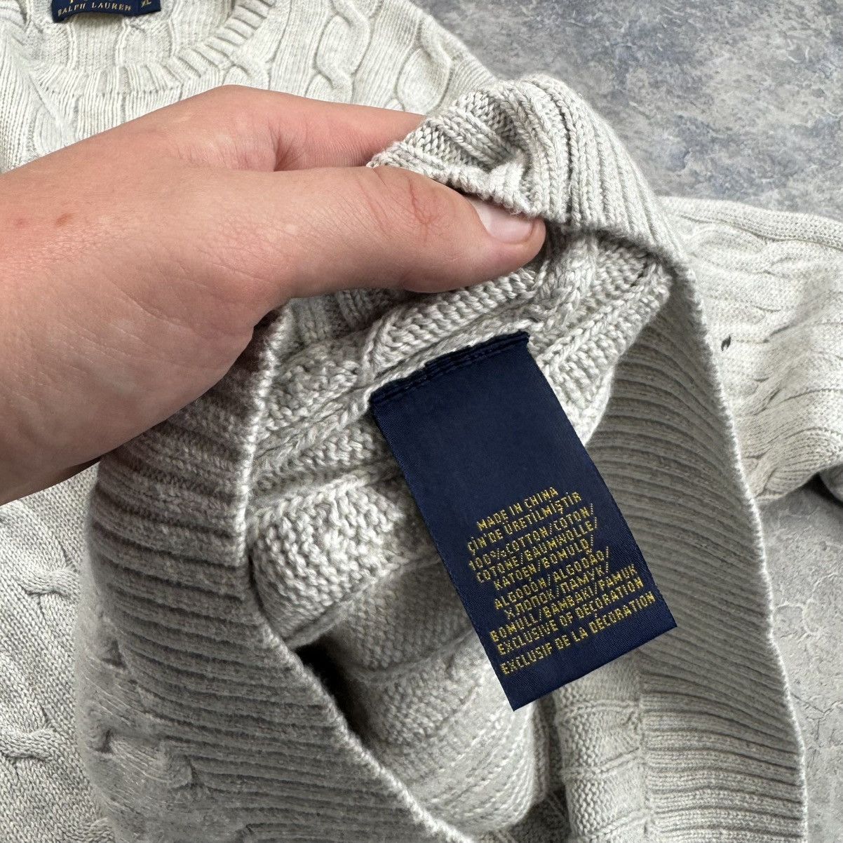 Polo Ralph Lauren POLO RALPH LAUREN GRAY COTTON CABLE KNIT SWEATER Size US XL / EU 56 / 4 - 5 Thumbnail