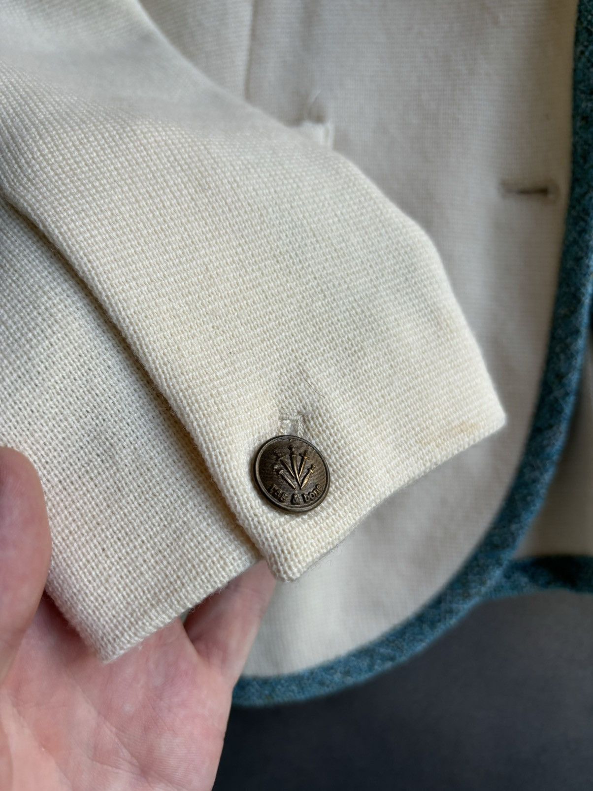 Designer × Rag & Bone Rag & Bone Blazer Womens Cream Merino Wool Teal Trim Prep Size L / US 10 / IT 46 - 15 Thumbnail