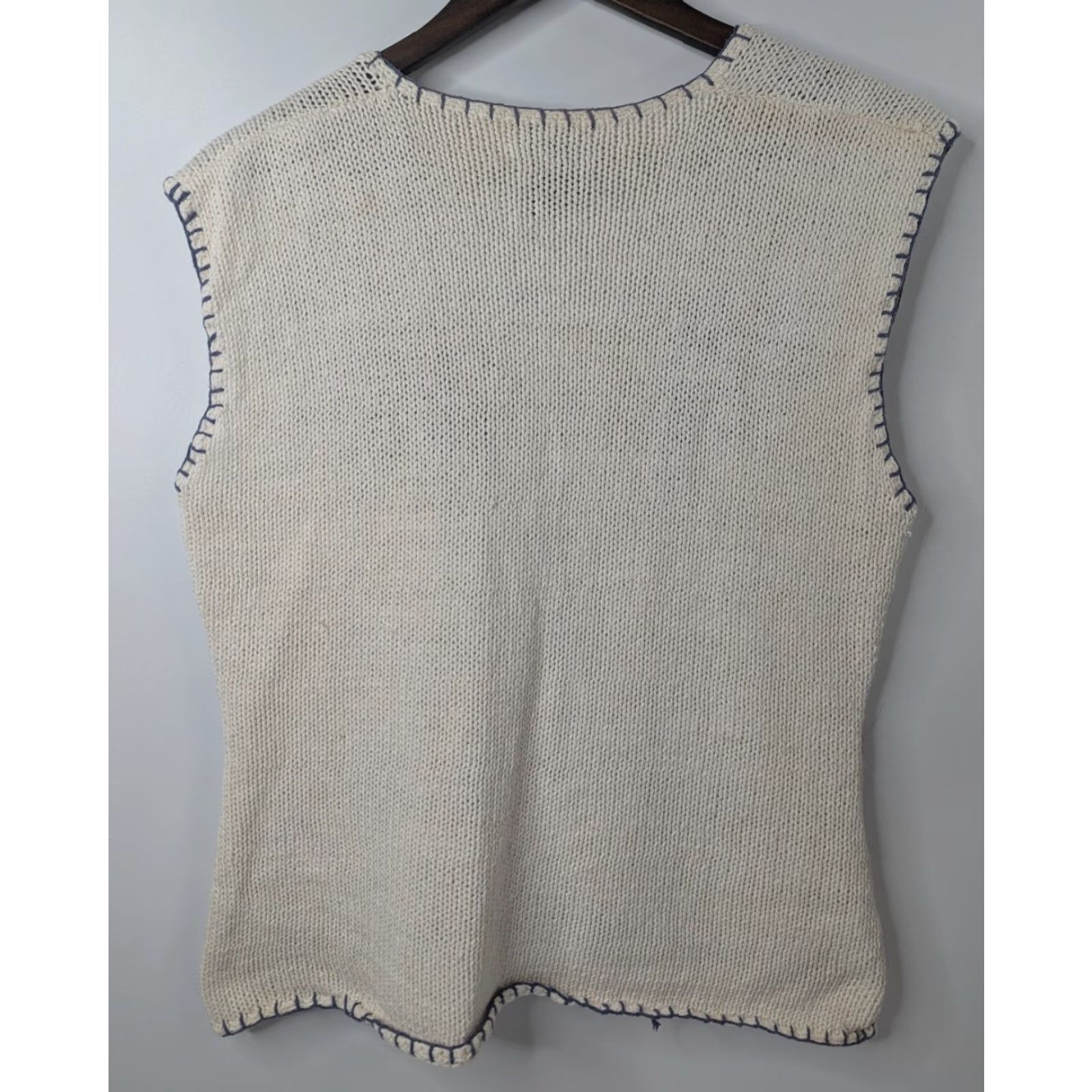 Vintage VINTAGE Beldoch-Popper Vest Womens M Crochet Beige Ramie Cotton Long Sleeve V-Neck Christmas Embroidered Button Quilted Collarless Size M / US 6-8 / IT 42-44 - 7 Thumbnail