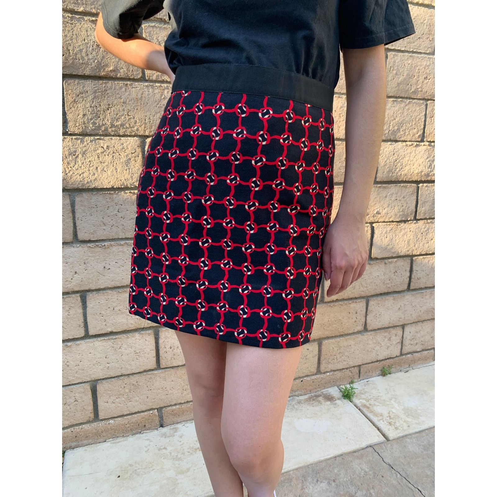 Moschino Moschino Red and Black Checkered Like Print Wool Mini Skirt Size 34" / US 12 / IT 48 - 2 Thumbnail