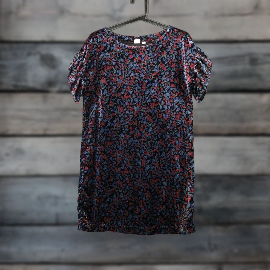 Gap GAP Floral Velvet Shift Dress XSP Multicolor Ruffle Short Sleeve Womens Size XS / US 0-2 / IT 36-38 - 1 Thumbnail