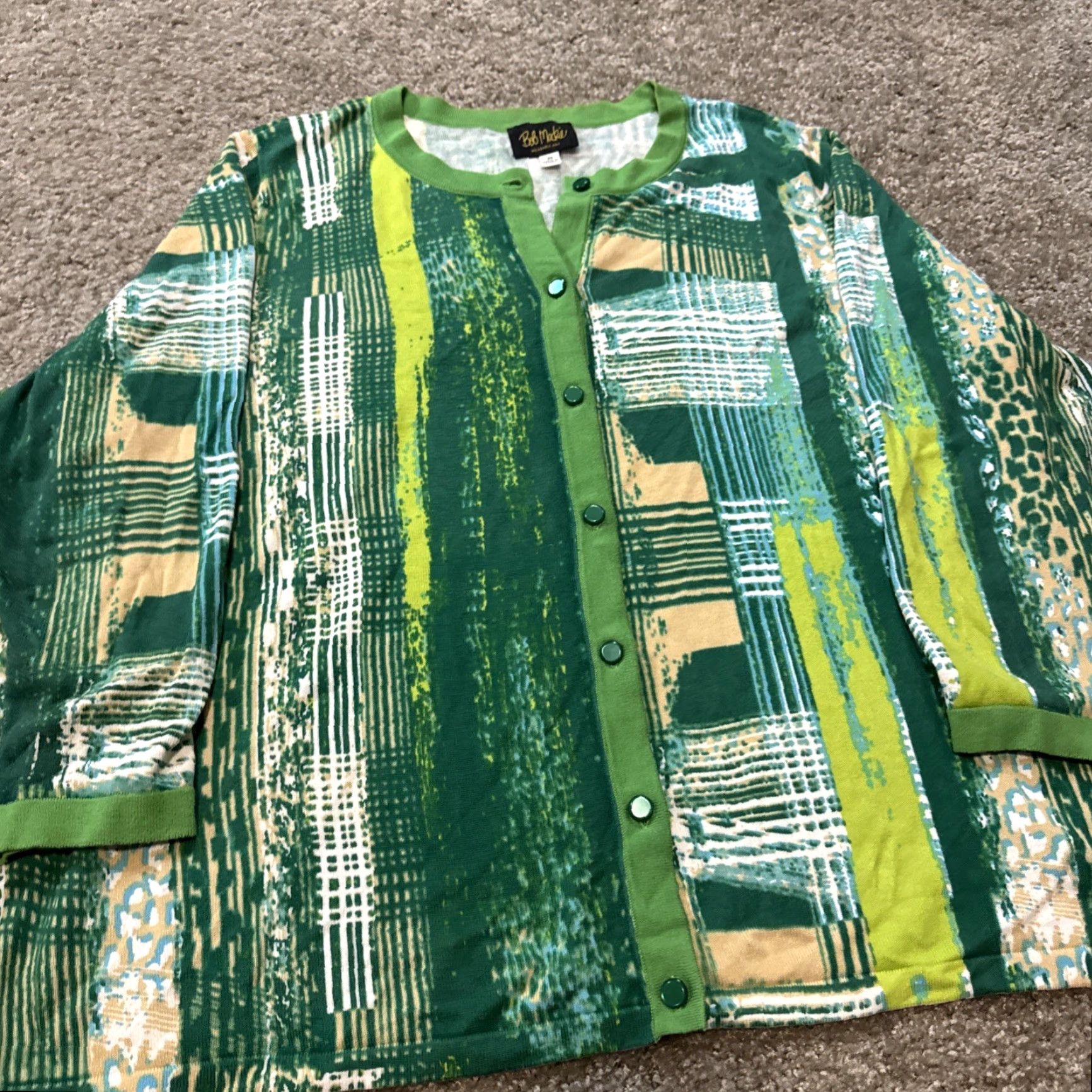 Bob Mackie VINTAGE Bob Mackie Wearable Art Green Patchwork Style Cardigan 2XL Women Cotton Sweater Art Womens Size XXL / US 16-18 / IT 52-54 - 2 Thumbnail