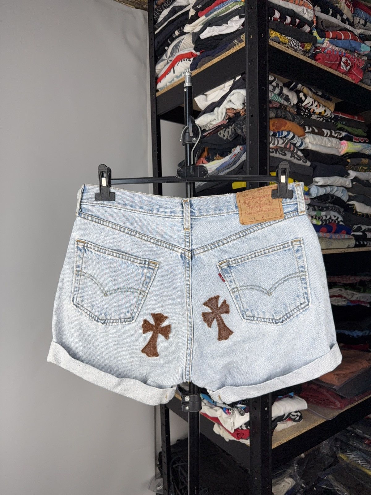 Levi's Vintage 90s Archival Chrome Hearts Style Cross Denim shorts Size 31" - 6 Thumbnail