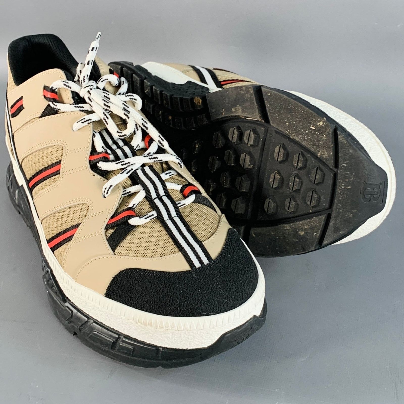 Burberry Size 12 Tan Black Red Stripe Mesh Low Top Sneakers Size US 12 / EU 45 - 6 Thumbnail