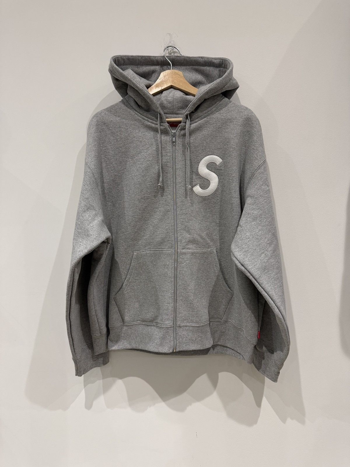 Supreme S Logo Zip Up Hoodie Heather Grey Size: L