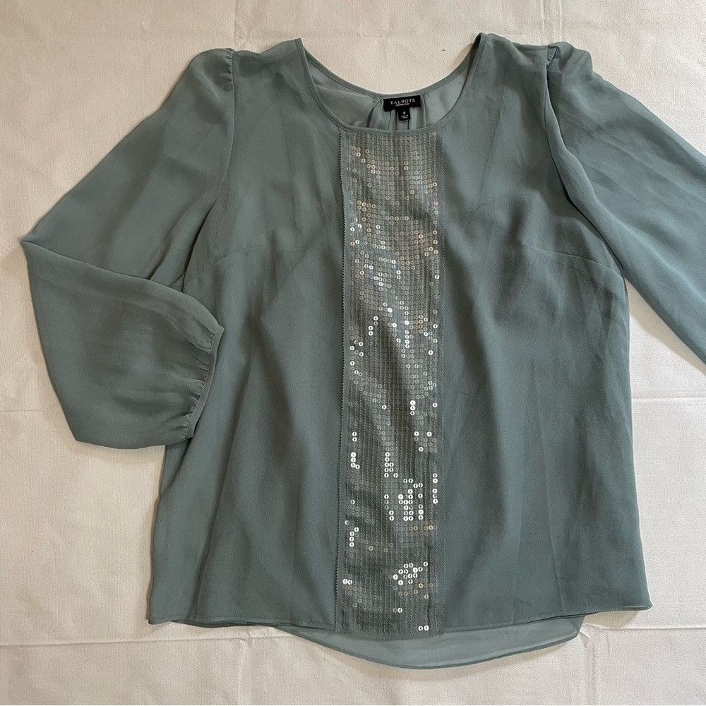Talbots New Talbots Blue Long Sleeve Chiffon Sequin Blouse Size 8 Size M / US 6-8 / IT 42-44 - 8 Thumbnail