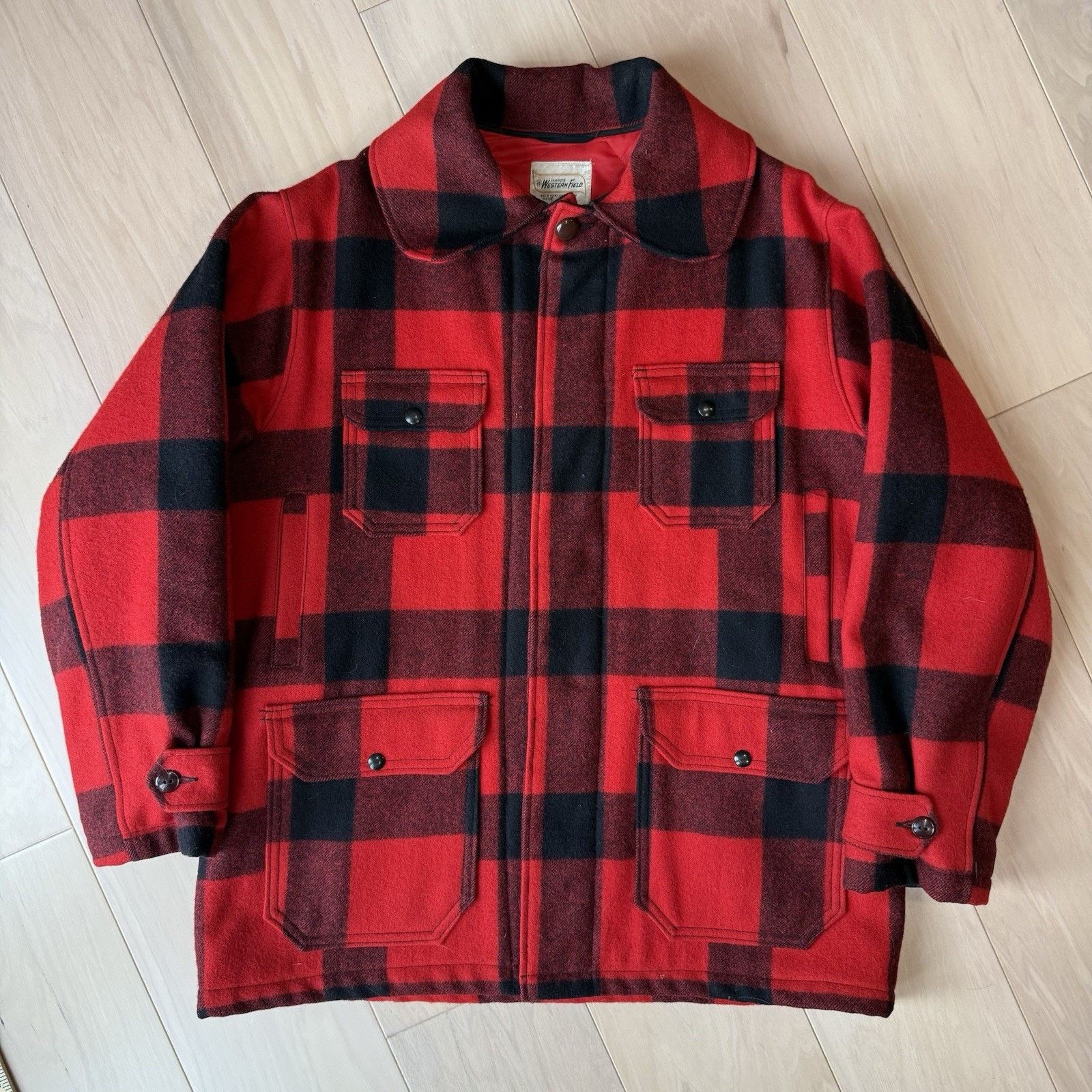 Original Montgomery Vintage Wards Western Buffalo Plaid Wool Coat 44 Red Black Size US L / EU 52-54 / 3 - 2 Thumbnail