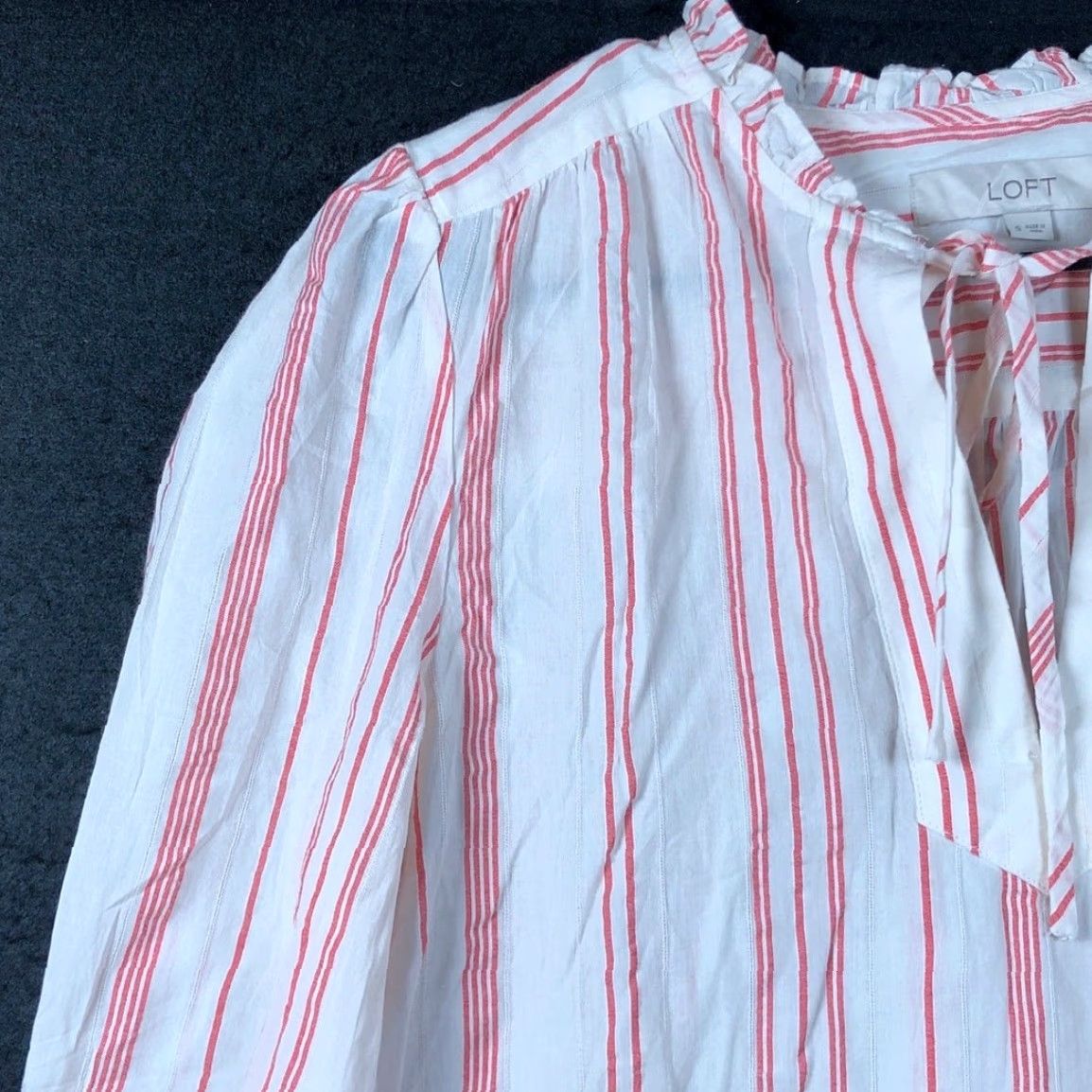 Loft LOFT Shirt Womens White Pink Striped V-Neck Key Hole Long Sleeve 100% Cotton S Size S / US 4 / IT 40 - 4 Thumbnail