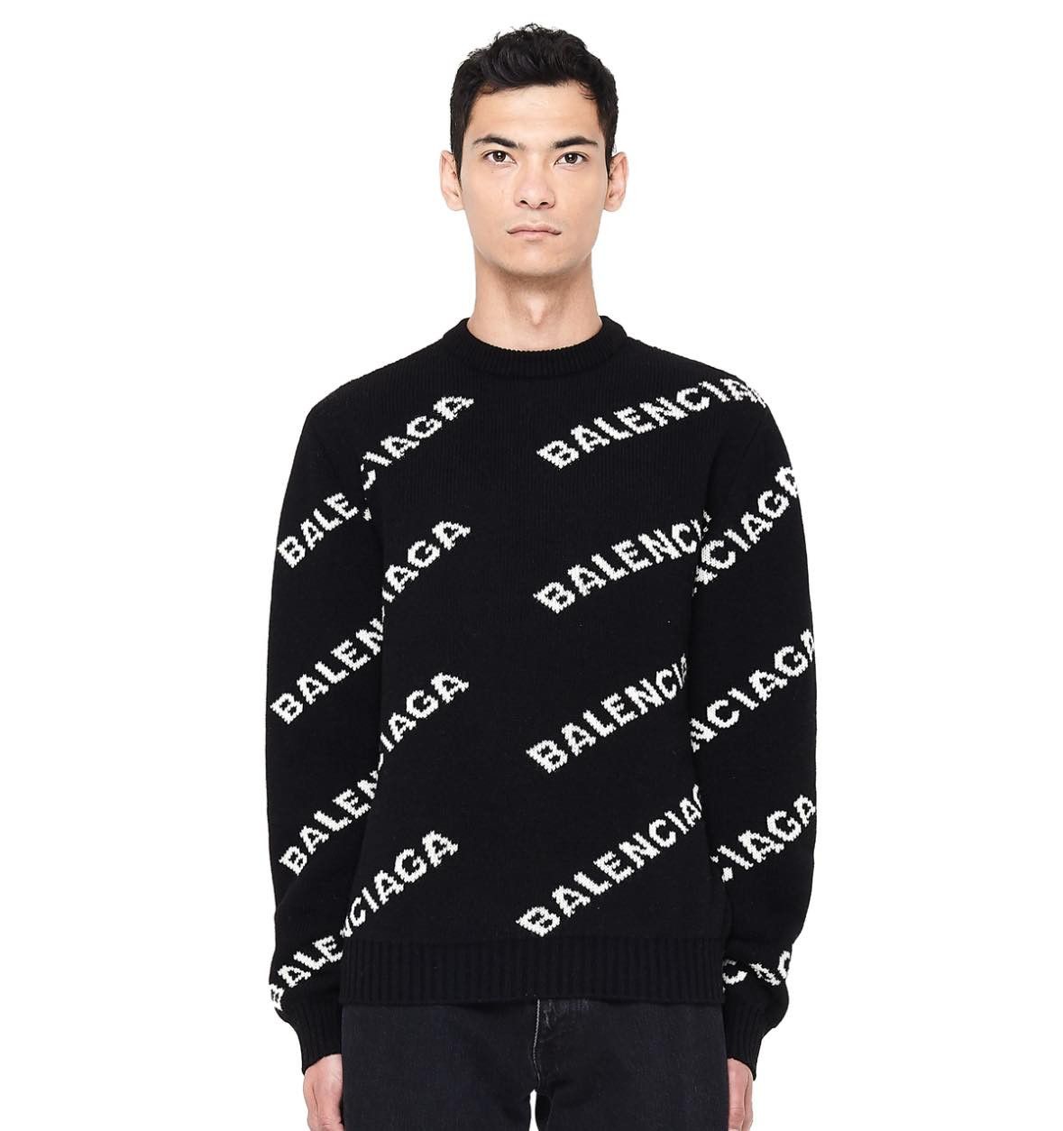 Balenciaga Balenciaga Black & White Wool All Over Sweater Size US XL / EU 56 / 4 - 4 Thumbnail