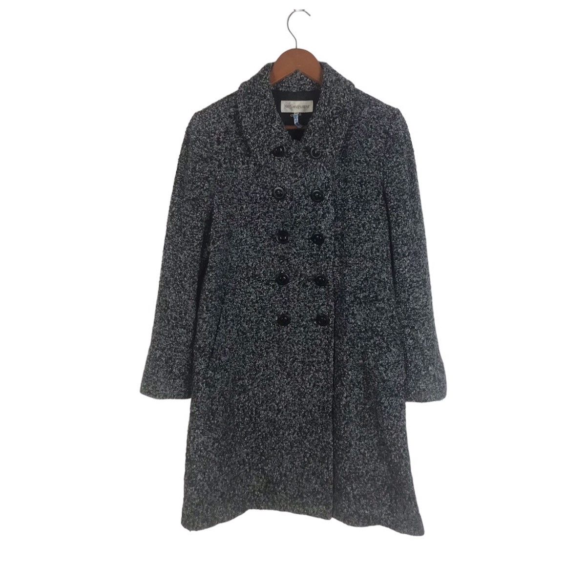 Yves Saint Laurent Vintage YSL Salt & Pepper Tweed Wool Coat – Double Breasted Size M / US 6-8 / IT 42-44 - 2 Thumbnail