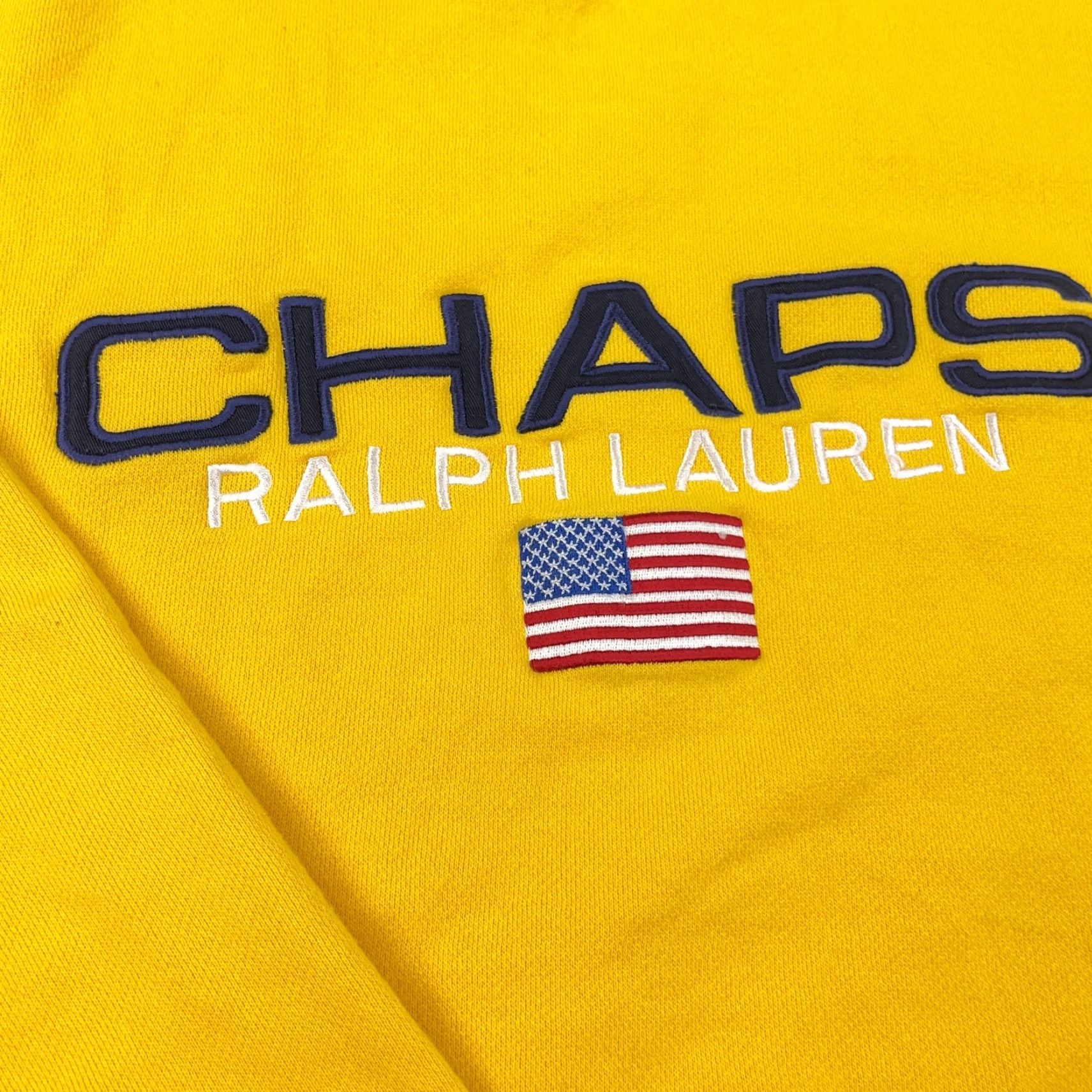Chaps VINTAGE Chaps Ralph Lauren Sweatshirt Men L Yellow USA Flag Spell Out 90s Mens Sweatshirt Size US L / EU 52-54 / 3 - 3 Thumbnail