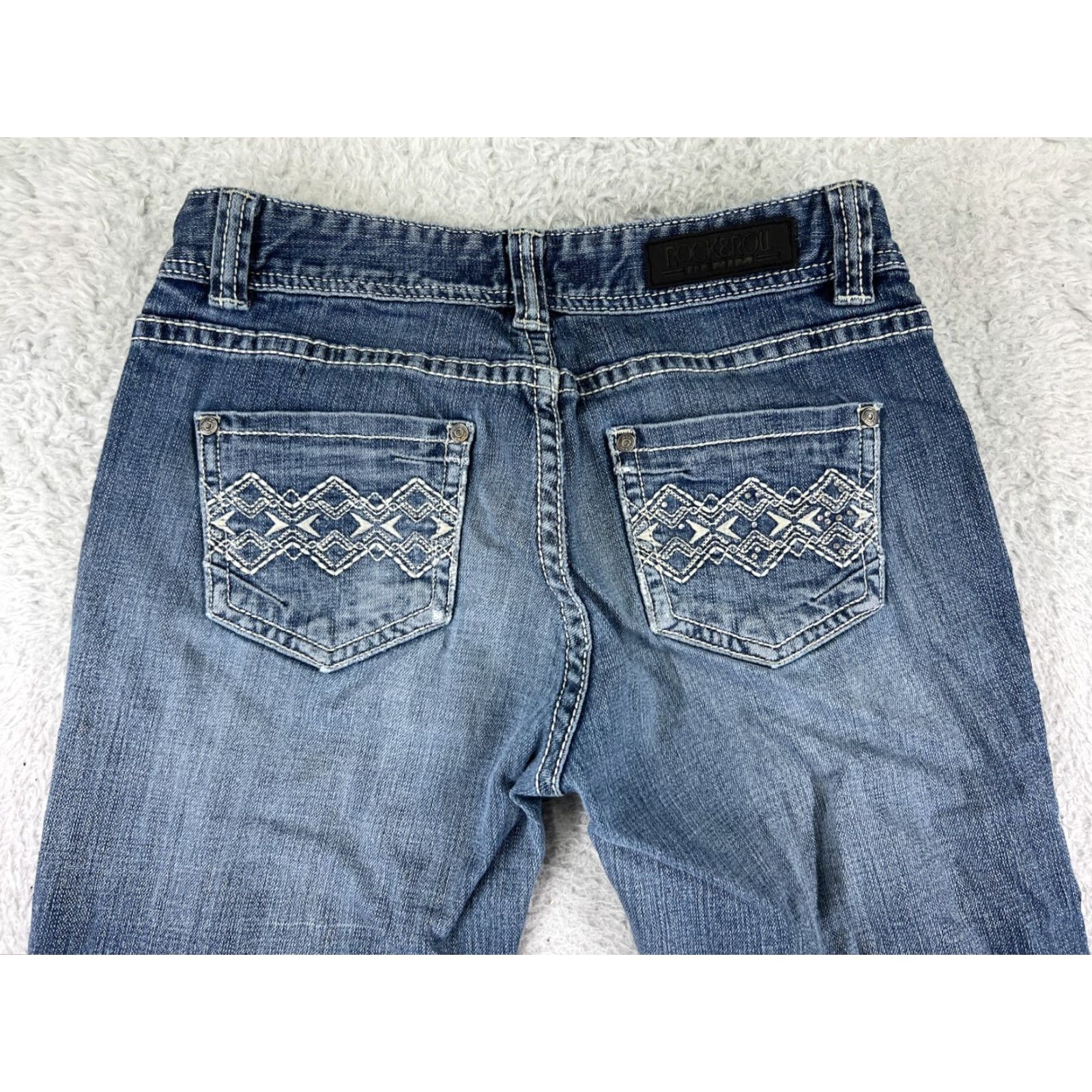 Denime Rock And Roll Cowgirl Jeans Womens Bootcut Rock And Roll Cowgirl Jeans Blue Denim Embroidered 27 inches Straight Low Rise 32 Inseam Size 27" / US 4 / IT 40 - 3 Thumbnail